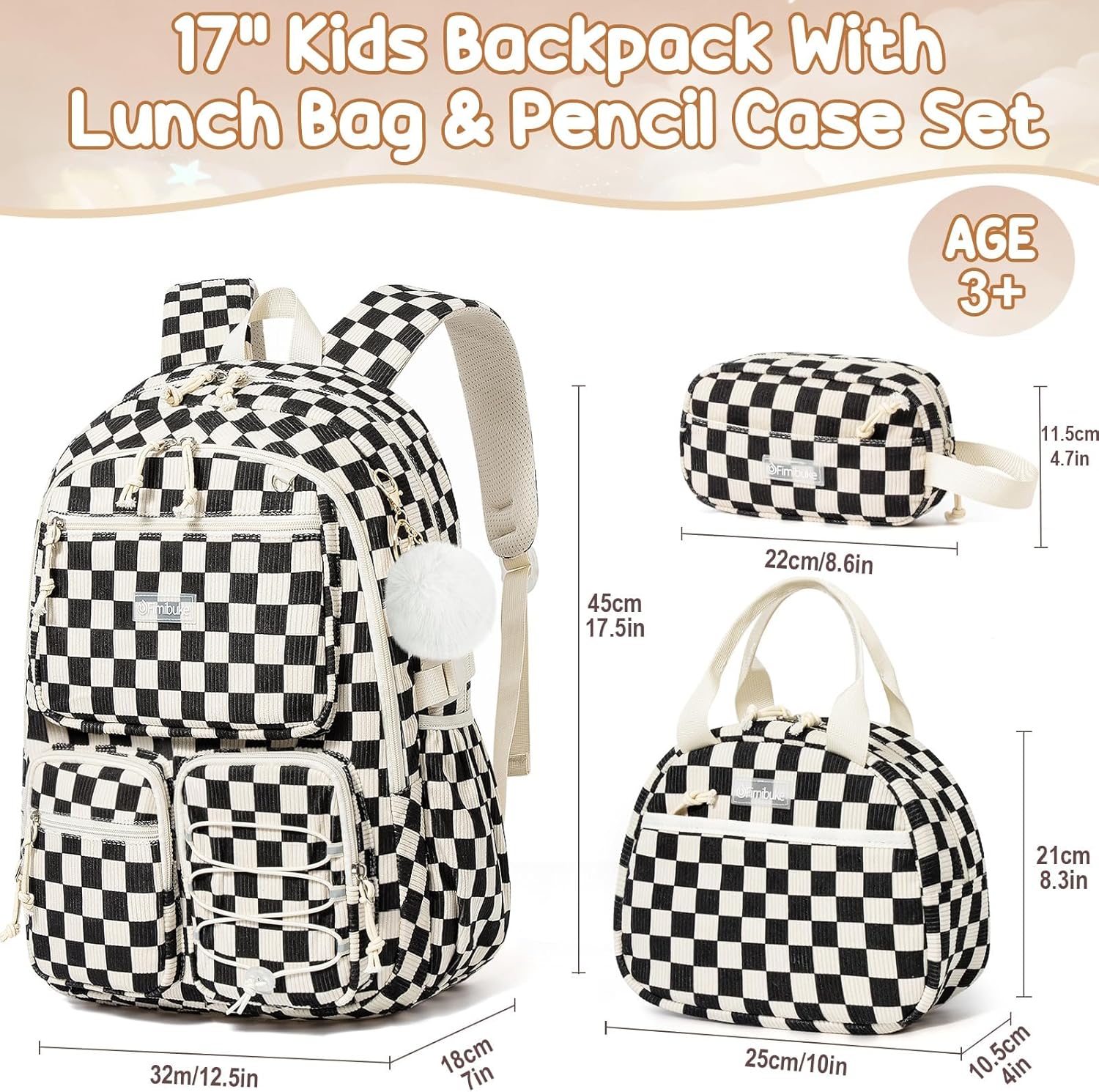 Fimibuke School Backpack for Girls Boys - 3PCS Corduroy Kids Backpack Set with Lunch Box & Pencil Pouch, Lightweight Teen Girls School Bag Laptop Bag Travel Daypack for Elementary Middle High School - Image 2