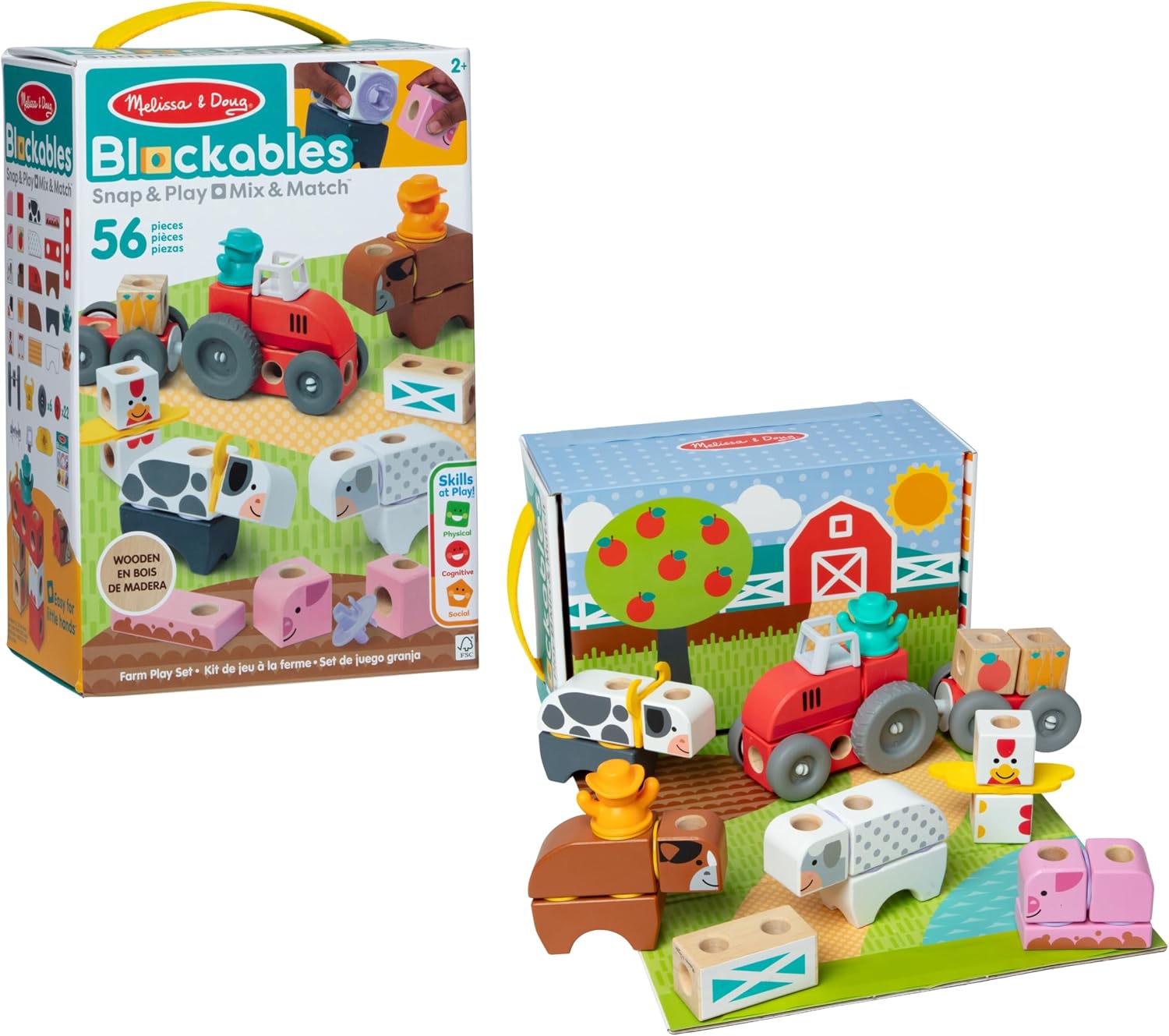Melissa & Doug Blockables Set della Fattoria – Set di Costruzioni in Legno con Blocchi Collegabili (56 Pezzi), Gioco Creativo e Educativo, Regalo per Bambini e Bambine, 2+ Anni - Certificati FSC