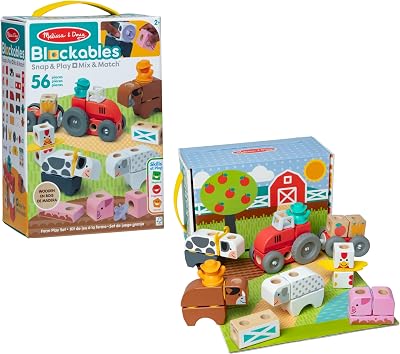 Melissa & Doug Blockables Set della Fattoria – Set di Costruzioni in Legno con Blocchi Collegabili (56 Pezzi), Gioco Creativo e Educativo, Regalo per Bambini e Bambine, 2+ Anni - Certificati FSC