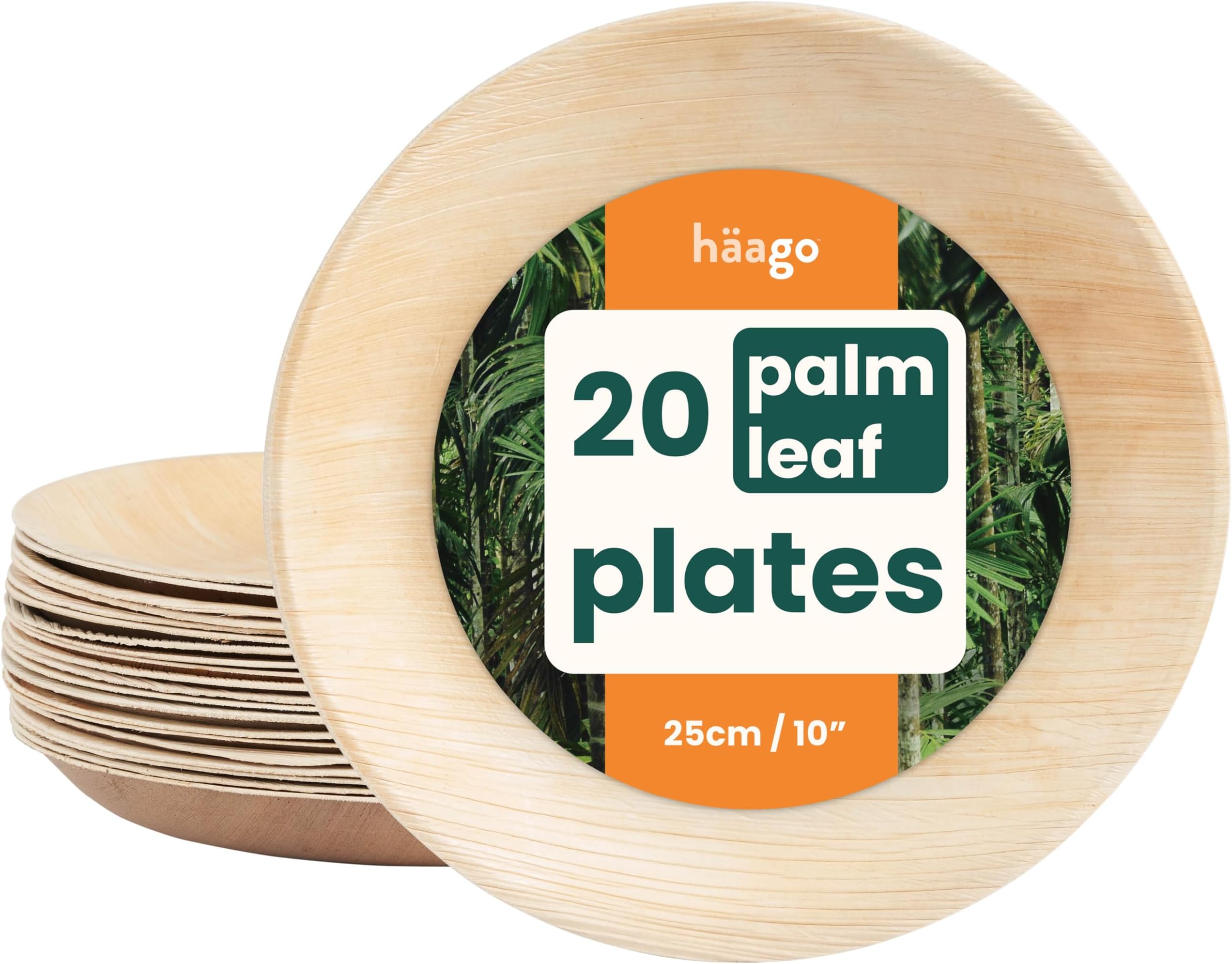 HAAGO 20 Pack Palm Leaf Plates 10 Inch (Round) Like Disposable Bamboo Plates | Disposable Tableware for Party, Picnic, Outdoor | Biodegradable & Microwave Safe