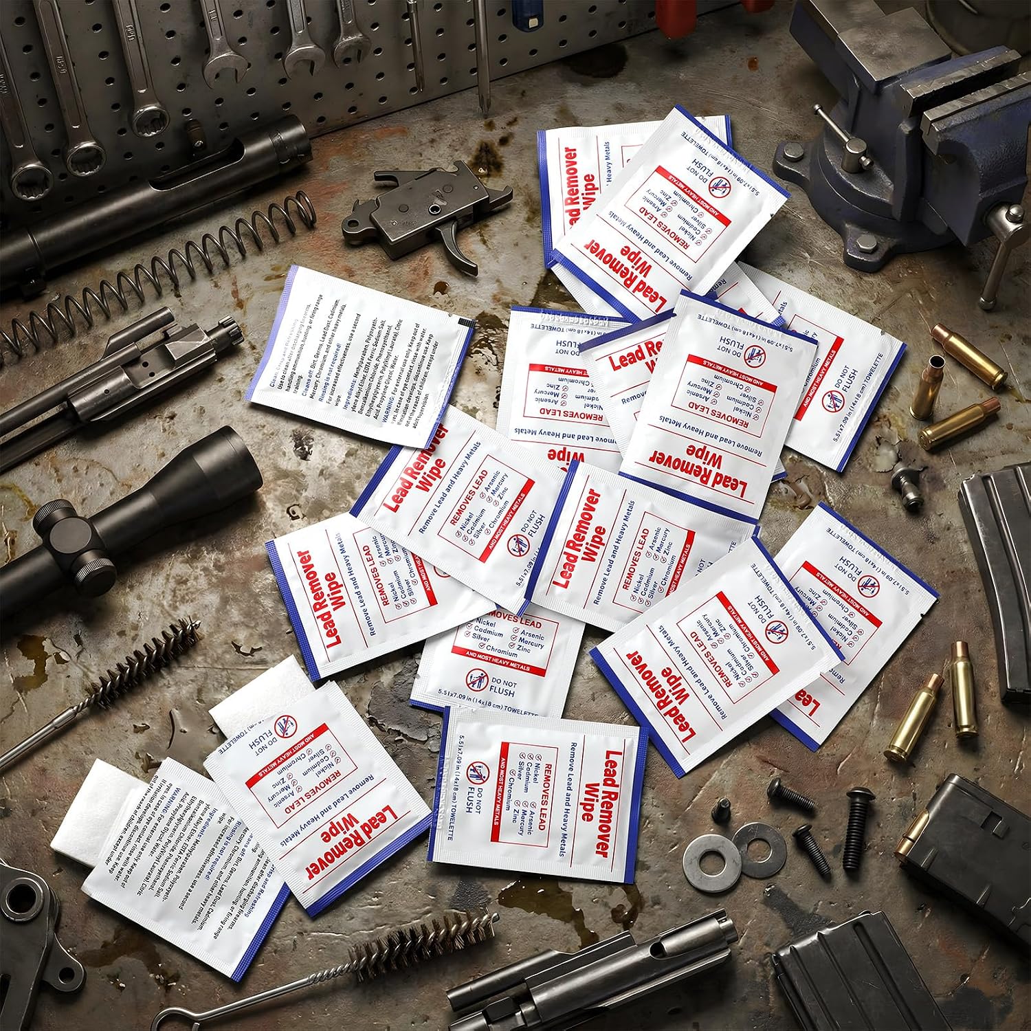 100 Pack Lead Remover Wipes for Shooting Hand&Surface Cleaning Wipes Effectively Removes Lead, Dust, Oil&Grime Individually Wrapped Wipe for Shooting Ranges, Hunting, Industrial Use (White)