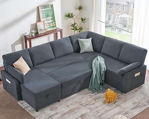 Miniatura 15 de PaPaJet Sofá Cama, Sofá Cama con Chaise de Almacenamiento, Sofá en Forma de L con Cama Extraíble, Sofás de Gran Tamaño para Sala de Estar - Boucle