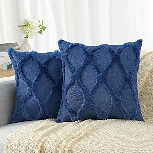 decorUhome Throw Pillow Covers 20x20 Inch Set of 2, Soft Plush Faux Fur Wool Dark Blue Couch Pillow Covers, Decorative Neutral Pillow Cases for Bed Sofa Living Room Home Decor