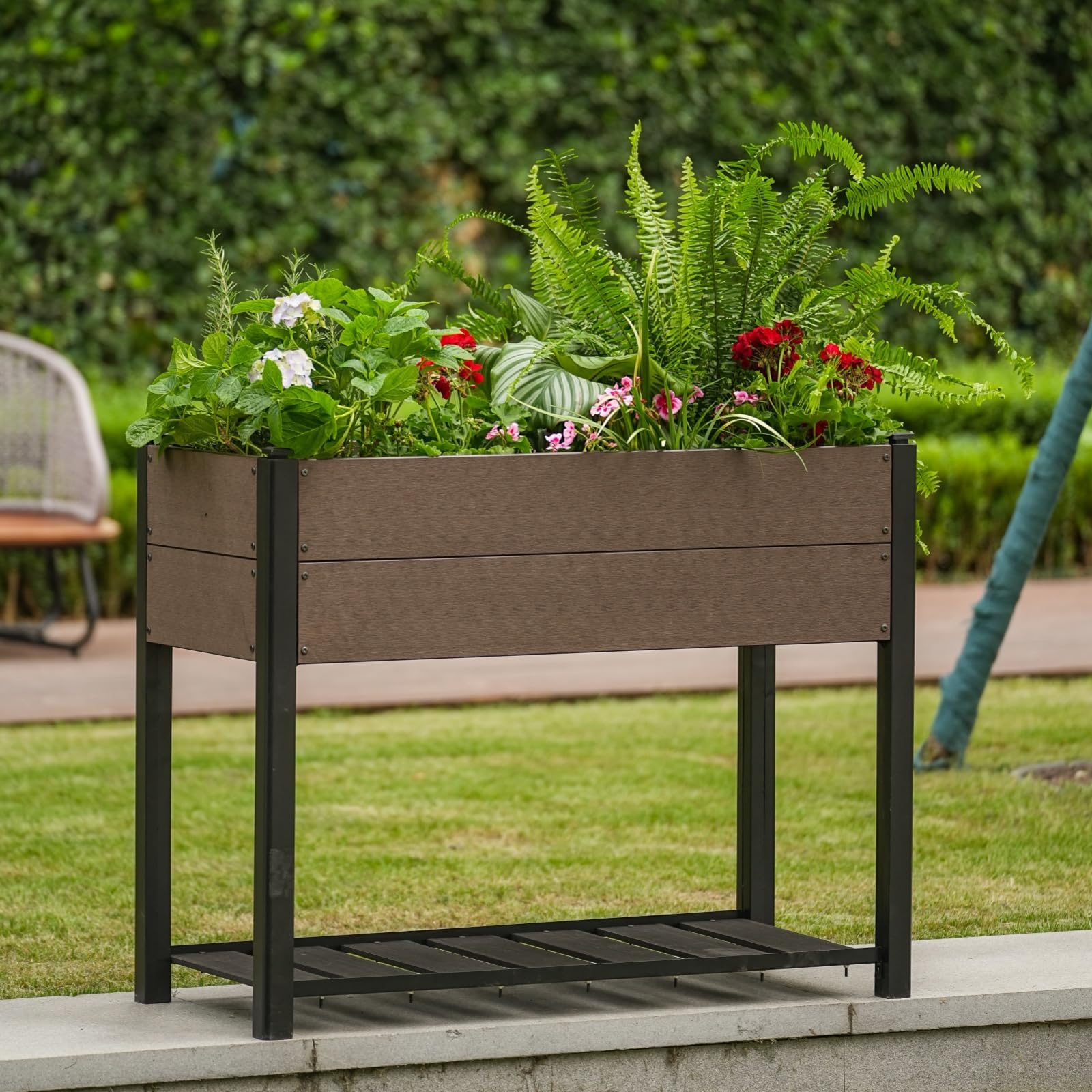 Maceta elevada con patas y estante Garvee para cultivar sin dolor lumbar