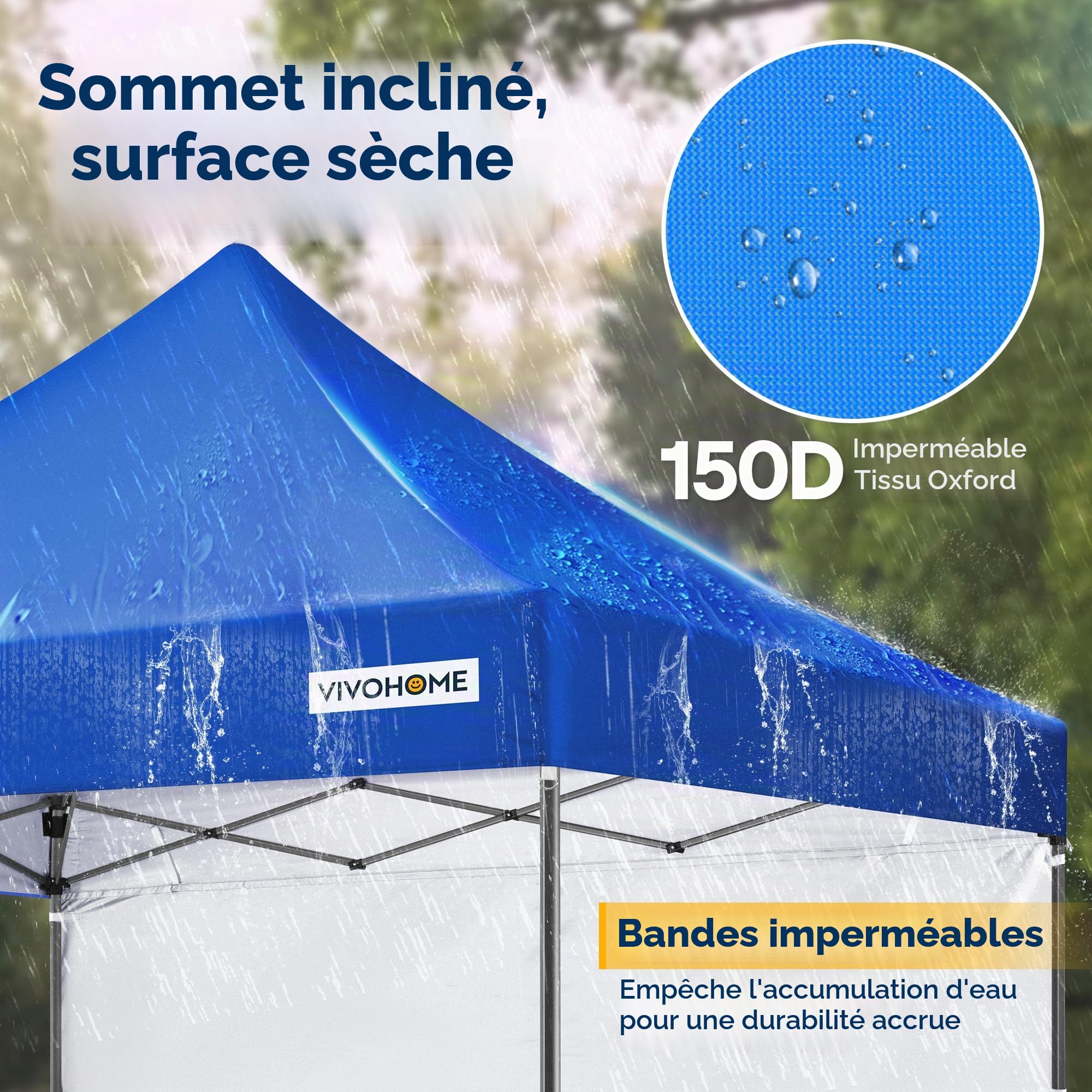VIVOHOME 3x3m Tonnelle Pliante Extérieur avec Panneau Latéral Oxford 150D | Tente de Jardin Imperméable Structure Acier Réglable Protection UPF 50+, Housse à Roulettes pour Camping Fêtes