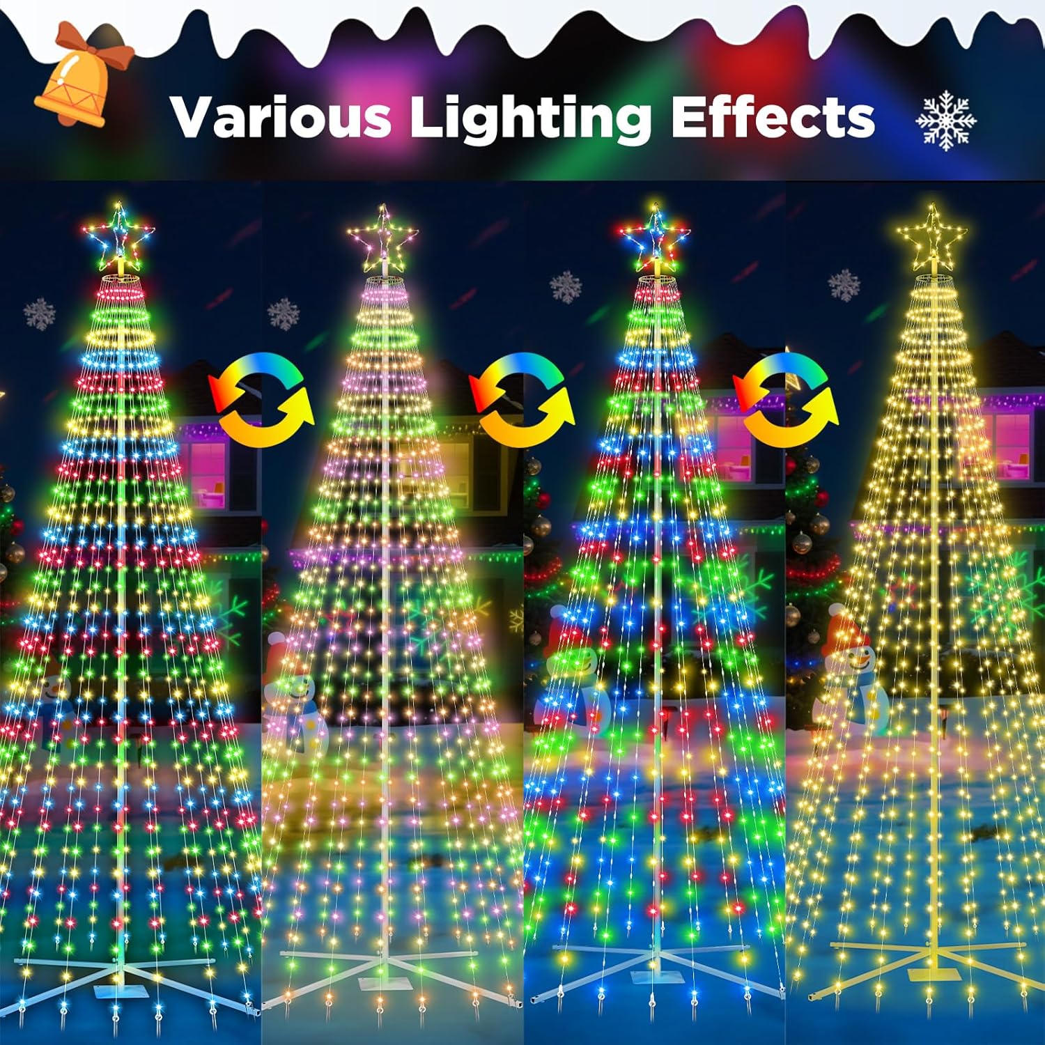 12FT Outdoor Lighted Christmas Tree with 800 LEDs, Tall Star Topped Artificial Cone Christmas Trees Lightshow with 11Modes Timer Remote, Arbol de Navidad for Porch Yard Decor, Warm White/Multicolor