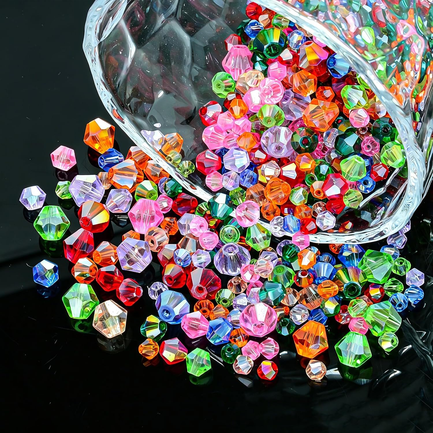 1550PCS Bicone Crystal Glass Beads Set for Jewelry Making, 3mm 4mm 6mm 8mm Sparkling Faceted Beads Sorted by Size for Bracelets, Necklaces, Suncatchers & DIY Crafts(Multicolored)