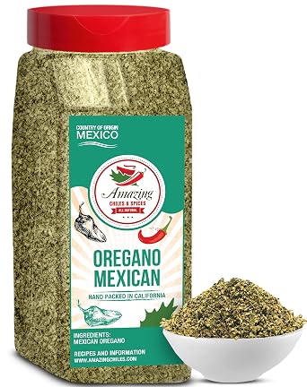 Dried Mexican Oregano 4 oz Bottle Fresh and Fragrant Dried Whole Leaves Great in Mexican Recipes like Pasole, Stews, Salsa, Meats, Enchiladas By Amazing Chiles and Spices