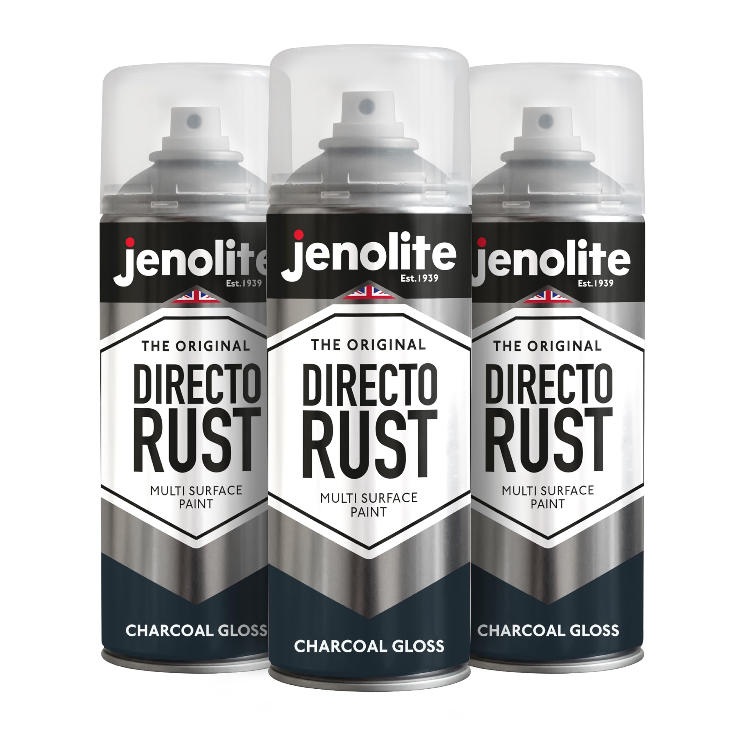 Jenolite Charcoal Directorust Gloss Spray Paint | Grey | 3 X 400Ml | Direct To Rust Spray Paint For Metal | Multi Surface Gloss Aerosol For Wood, Metal, Plastic, Ceramic | Ral 7016