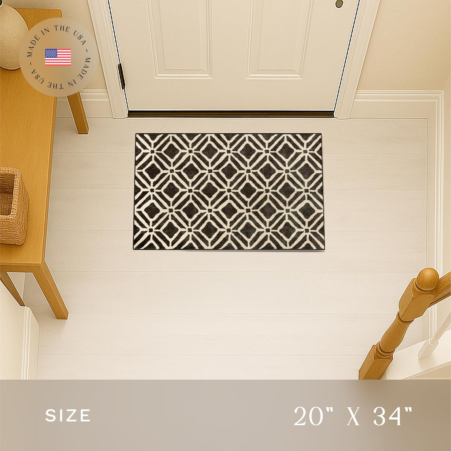 Maples Rugs Moderna Geometric Area Rugs – Made in USA – Washable, Non Slip Indoor Carpet for Entryway, Foyer, Kitchen, and Bathroom, 30" x 46", Black/Cream