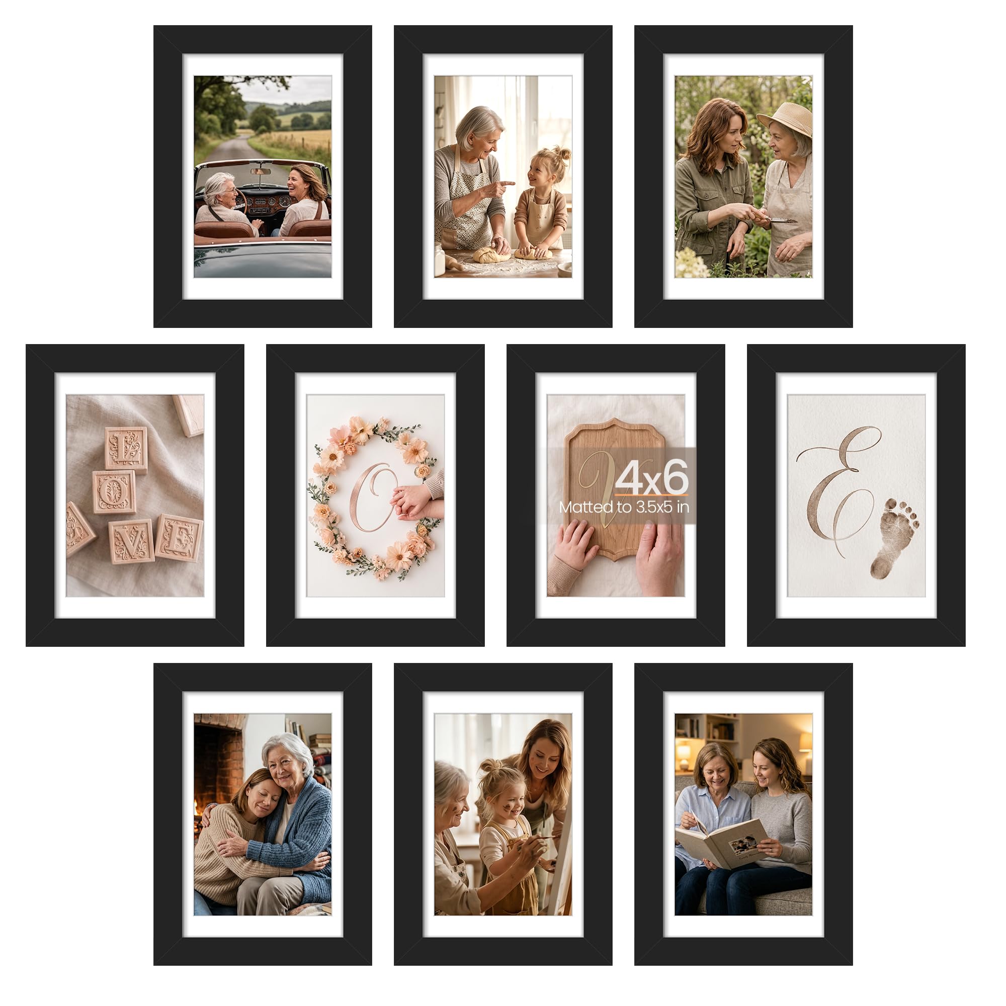 Photo 1 of upsimples 4x6 Picture Frame Set of 10, Display Pictures 3.5x5 with Mat or 4x6 Without, Multi Photo Frames Collage for Wall or Tabletop Display, Black