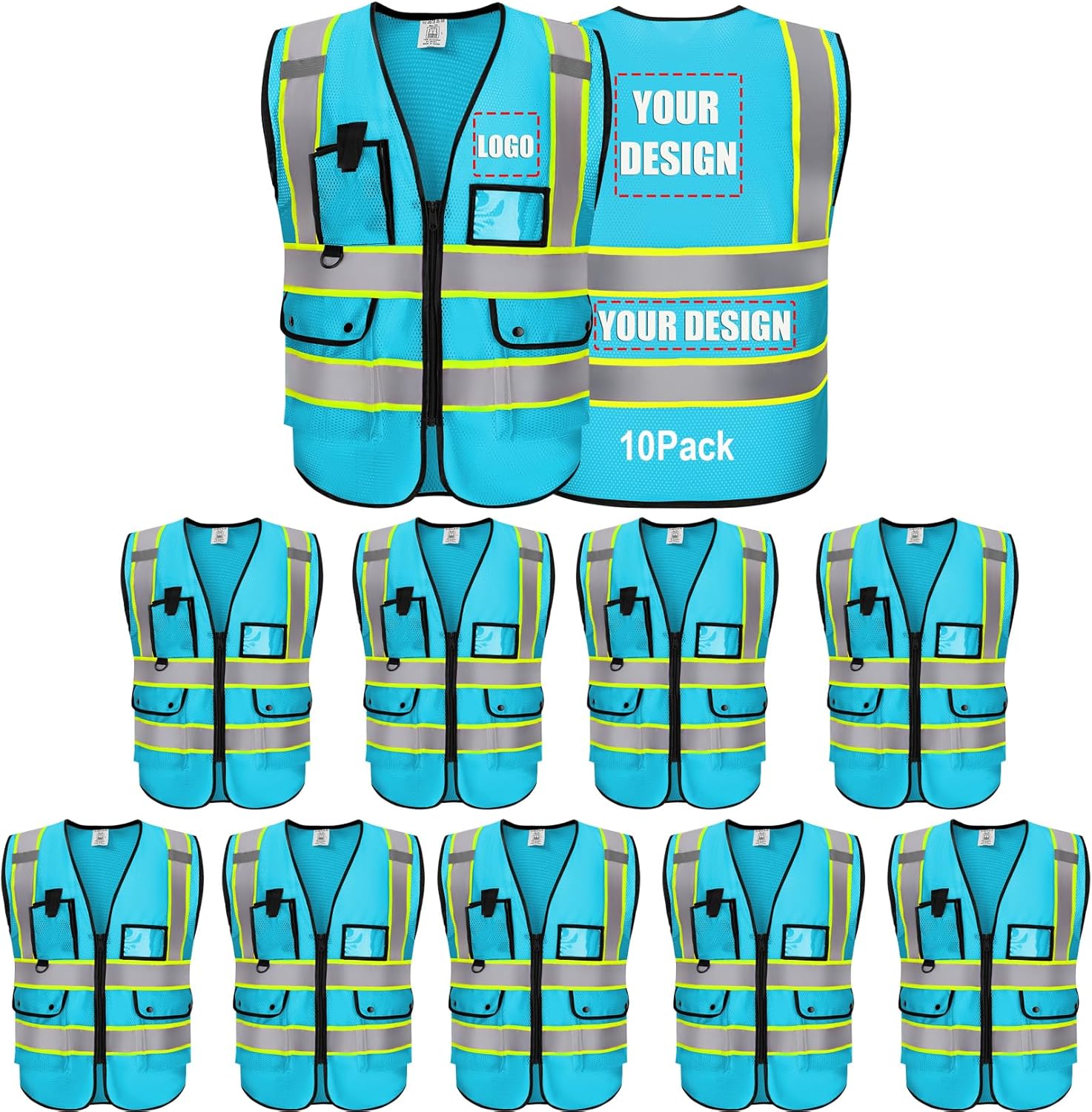 Reflective Vest Class 2 Safety Vests ANSI with Pockets Zipper High Visibility Construction Uniform