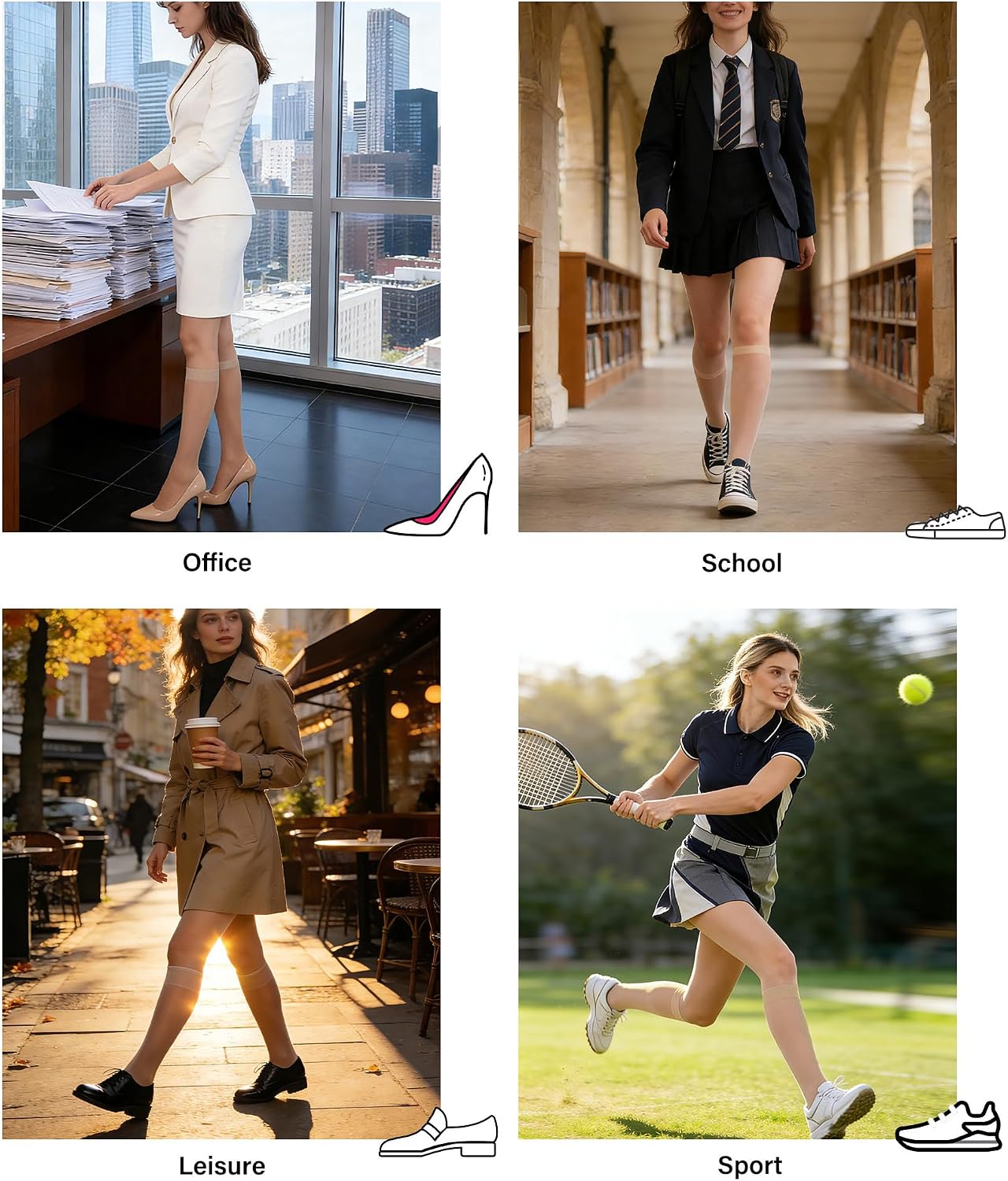 6 Pairs Knee High Stockings for Women, 15 Denier Sheer Nylon Socks with Reinforced Toe One Size