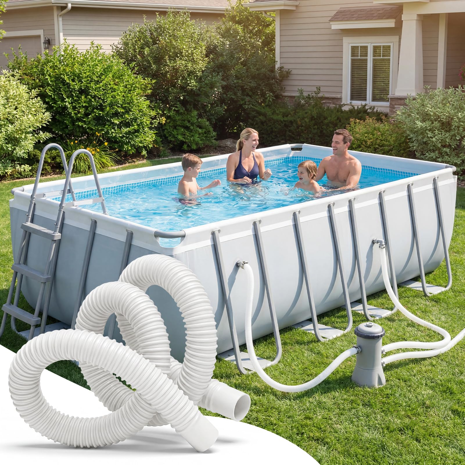 Tuyau Piscine 32mm/1,25, Tuyau de Rechange pour Piscine 150cm de Long avec 4 Pince Métallique, Accessoires de Pompe de Piscine pour Piscines Hors Terre Filtre Intex, Bestway (Paquet de 2)