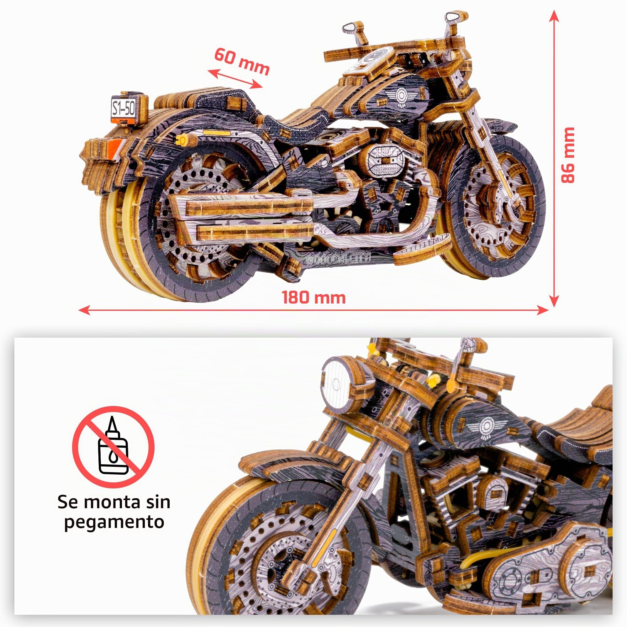 WOODEN.CITY Cruiser V-Twin Limited Edition - Maqueta para Construir Adultos, Puzzle Madera, Maquetas Madera, Escala 1:13, Carcasa Pintada - Ideal para coleccionistas y entusiastas