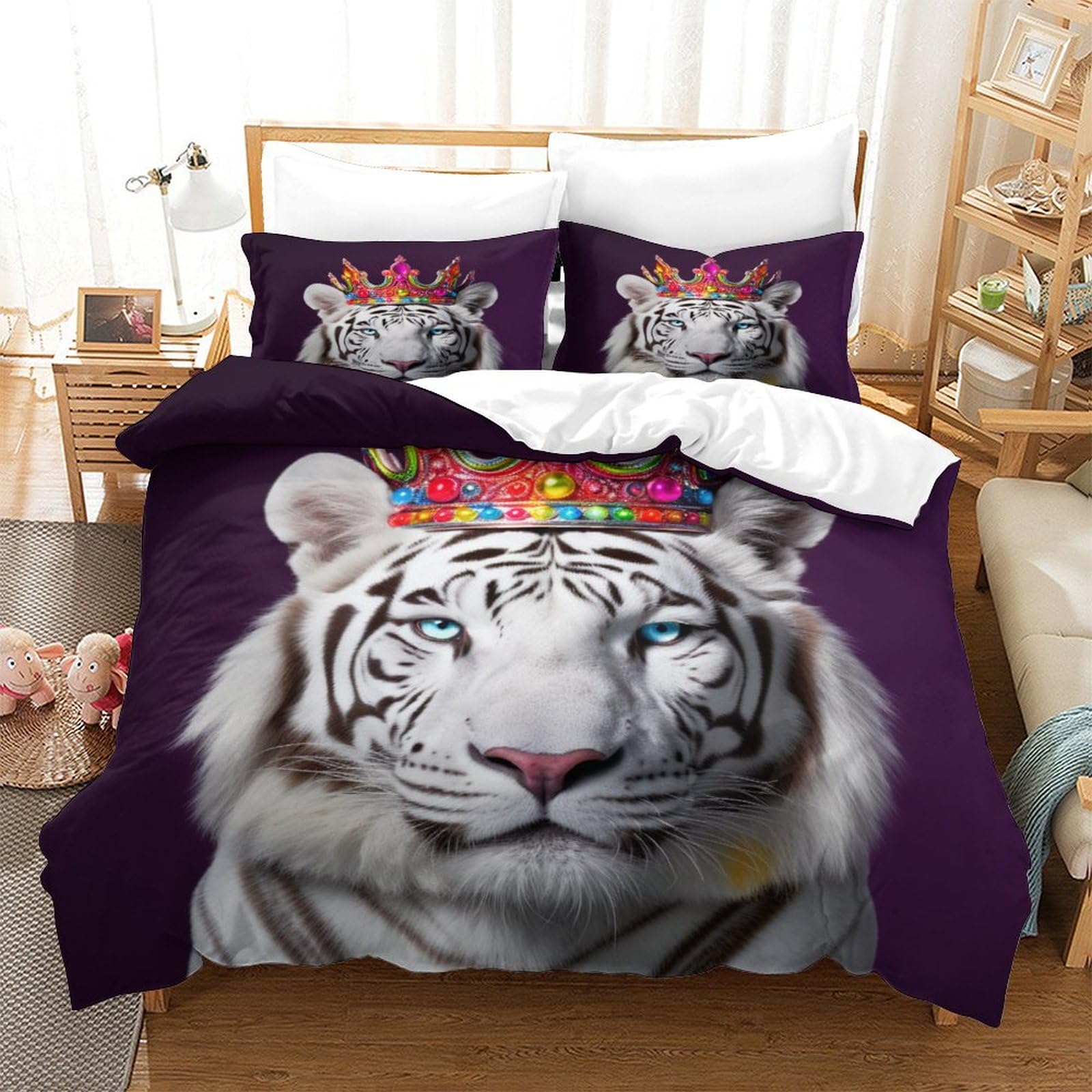 P1S9U7W5Y Colorful Tiger 3D Printed Duvet Cover Set 3pcs Microfiber Tiger Bedding Set Double