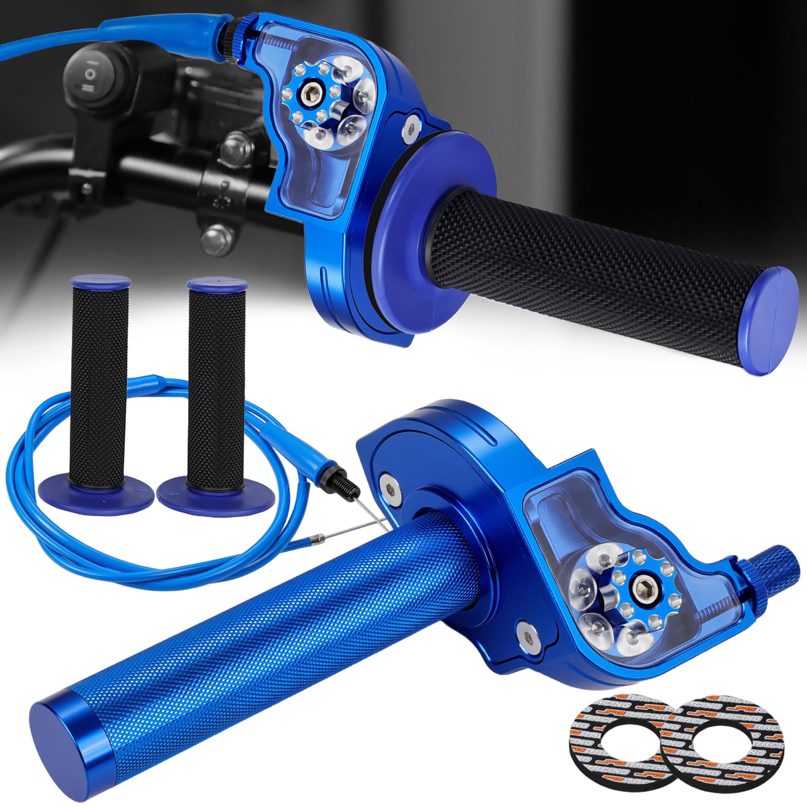 Tirage Rapide Ensemble d'accélérateur pour Moto - Poignées de 22 mm Câble d'accélérateur à tirage rapidepour Yamaha YZ YZF PW WR TTR 50-250cc Dirt Pit Bike Scooter Bleu