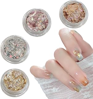 Holographic Nail Art Glitter, 4 Jar Sparkly Holographic Nail Sequins, Colorful Iridescent Nail Glitter Flakes Paillettes for omen Girls Manicure DIY Decor Craft Makeup (4 Colors)