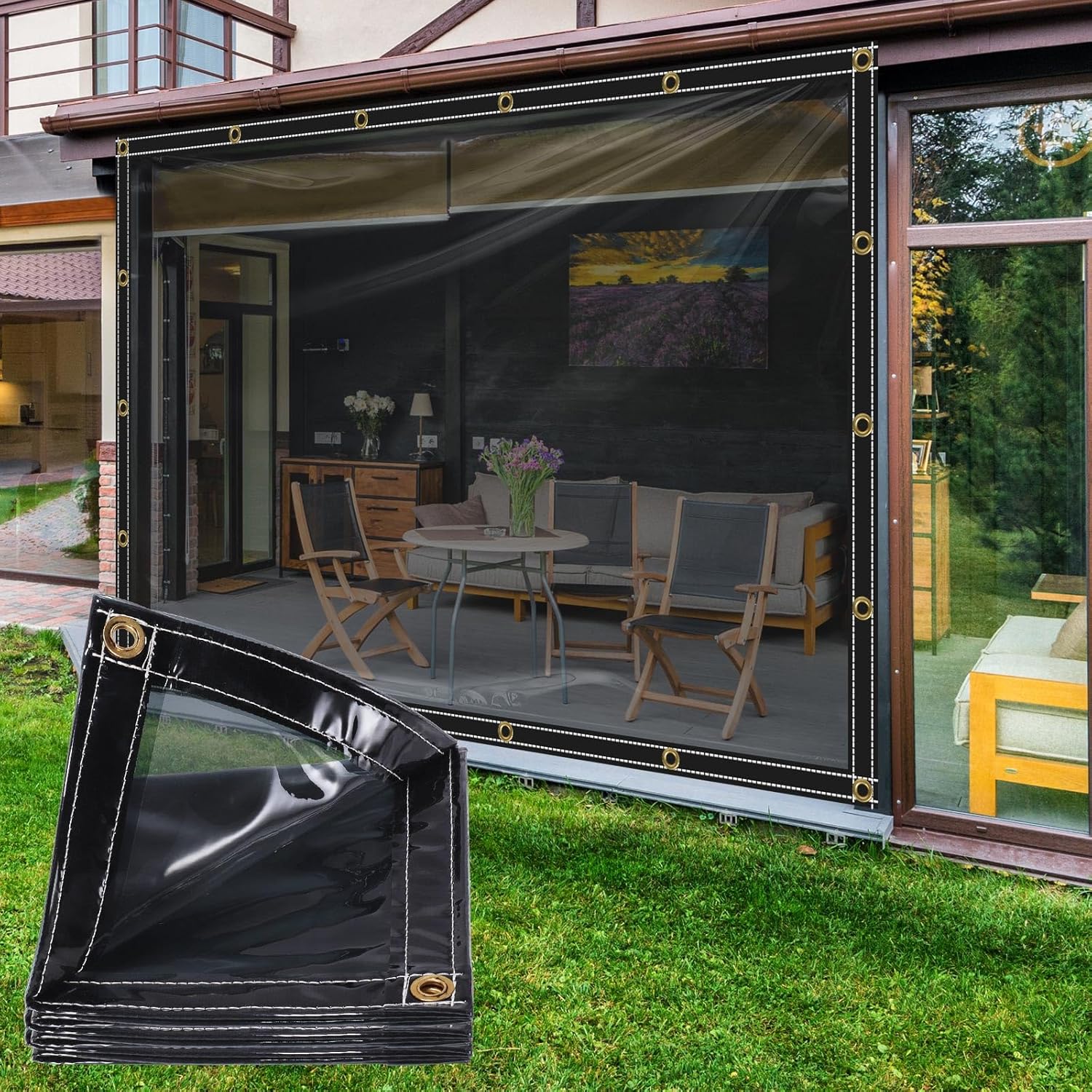 ele ELEOPTION Translucent Tarp Wind Curtains for Outdoor 100% Waterproof PVC 40% Shading Rate Rain Snow Curtains for Gazebo Garden Patio, Pergola, Porch Greenhouse 6.6ft X16.4ft