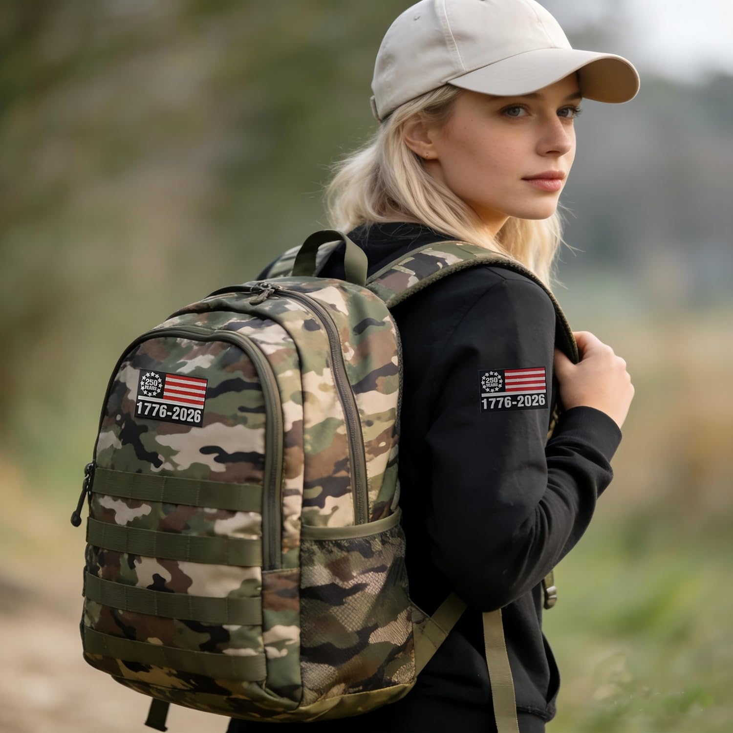 GUYI 2Pcs 250 Years America Flag Patches, USA 250th Anniversary Patriotic Design,1776-2026 Birthday Hook and Loop Patches for Hats, Bags, Backpacks, Vest, Military Uniforms,Tactical Gears Etc