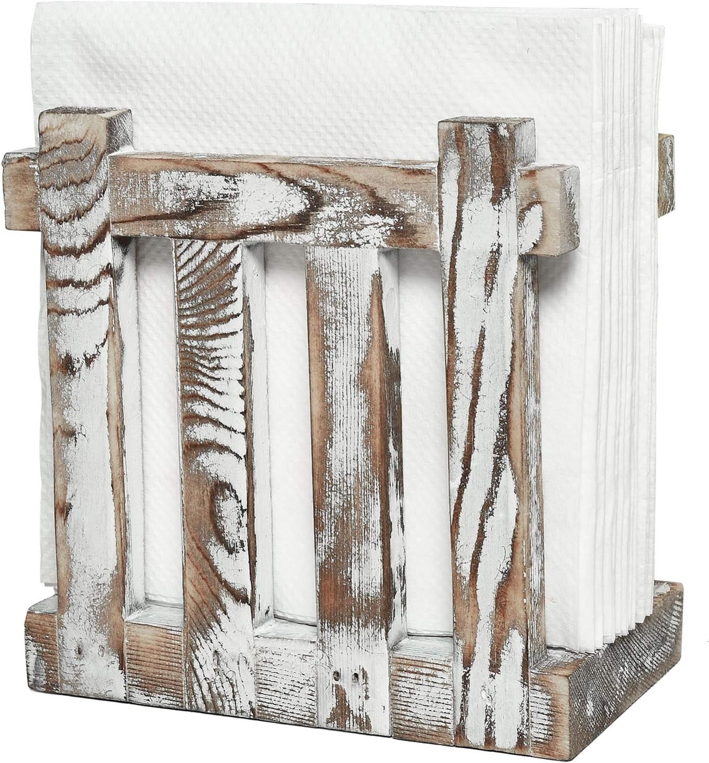 COYMOS Rustic Napkin Holder Wood Napkin Holders for Kitchen Upright Paper Napkin Storage Dispenser for Table, Restaurants, Gifts, Nature Vintage Farmhouse Decor (5.5'' x 5.5'')