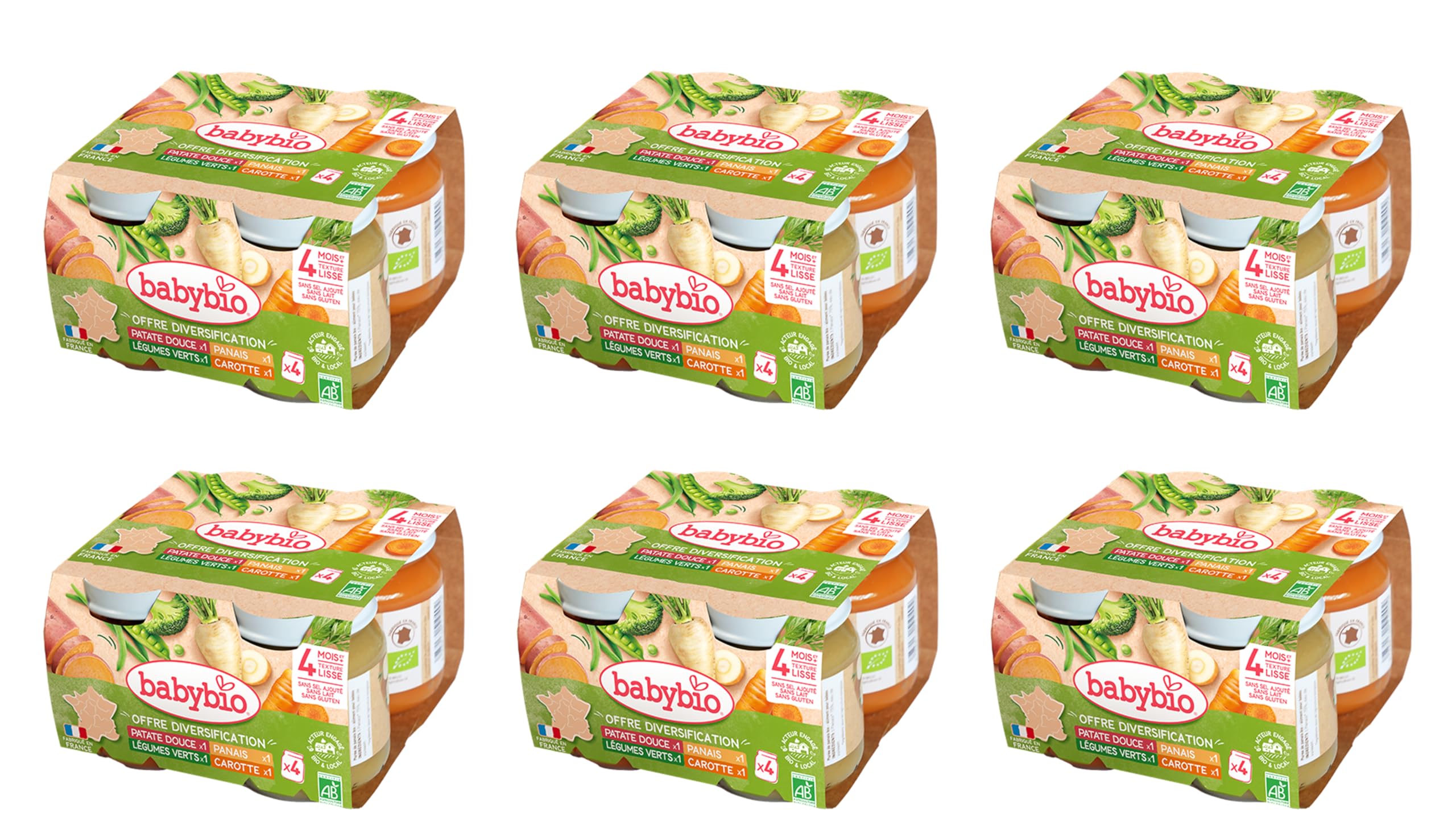 Babybio Multipack Pots Légumes - BIO - 4+ mois - 4x130g - Lot de 6