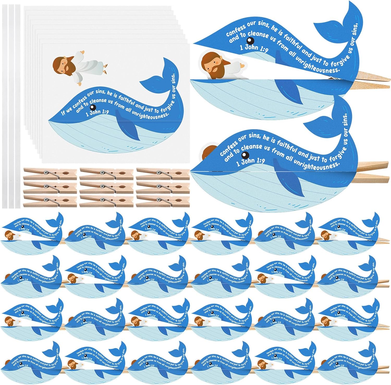 Jetec 60 Sets Jonah and the Whale Craft Kit Make Your Own Jonah and the Whale Decorations Card and Clips Vbs Christian Bible Crafts for Classroom Fun Activities Art Supplies