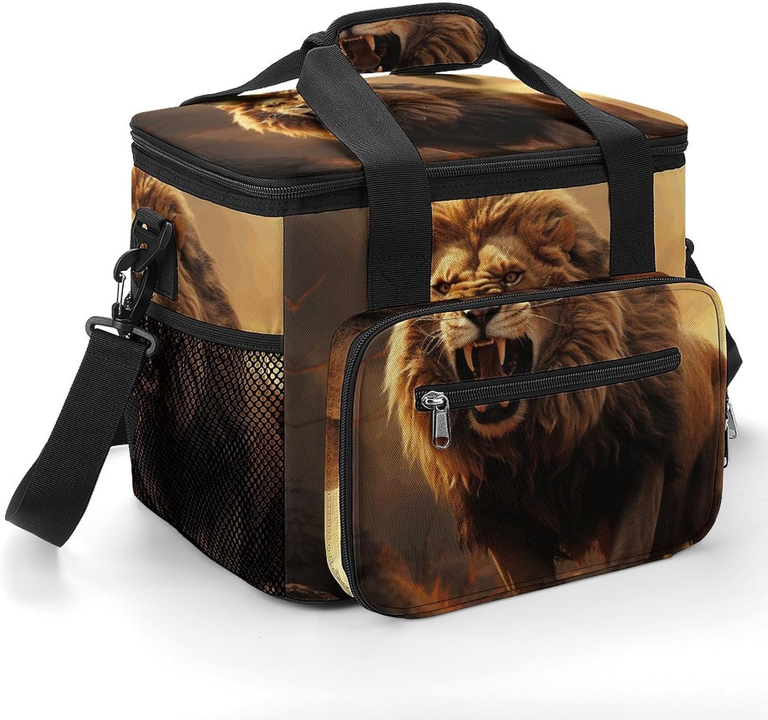 Camping Ice Pack, Angry Roaring Lion Print Cooler Bag, 22.5L Large Capacity Insulated Lunch Tote Bag for Outdoor, Picnic, BBQ, Travel, Work