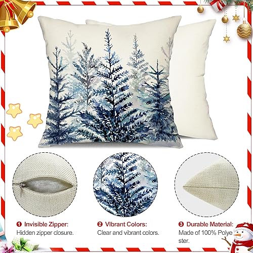 Miniatura 7 de DFXSZ TH-30-B20HUI - Juego de 2 fundas de almohada de Navidad de 20 x 20 pulgadas con acuarela, color azul y gris, decoración de invierno familiar