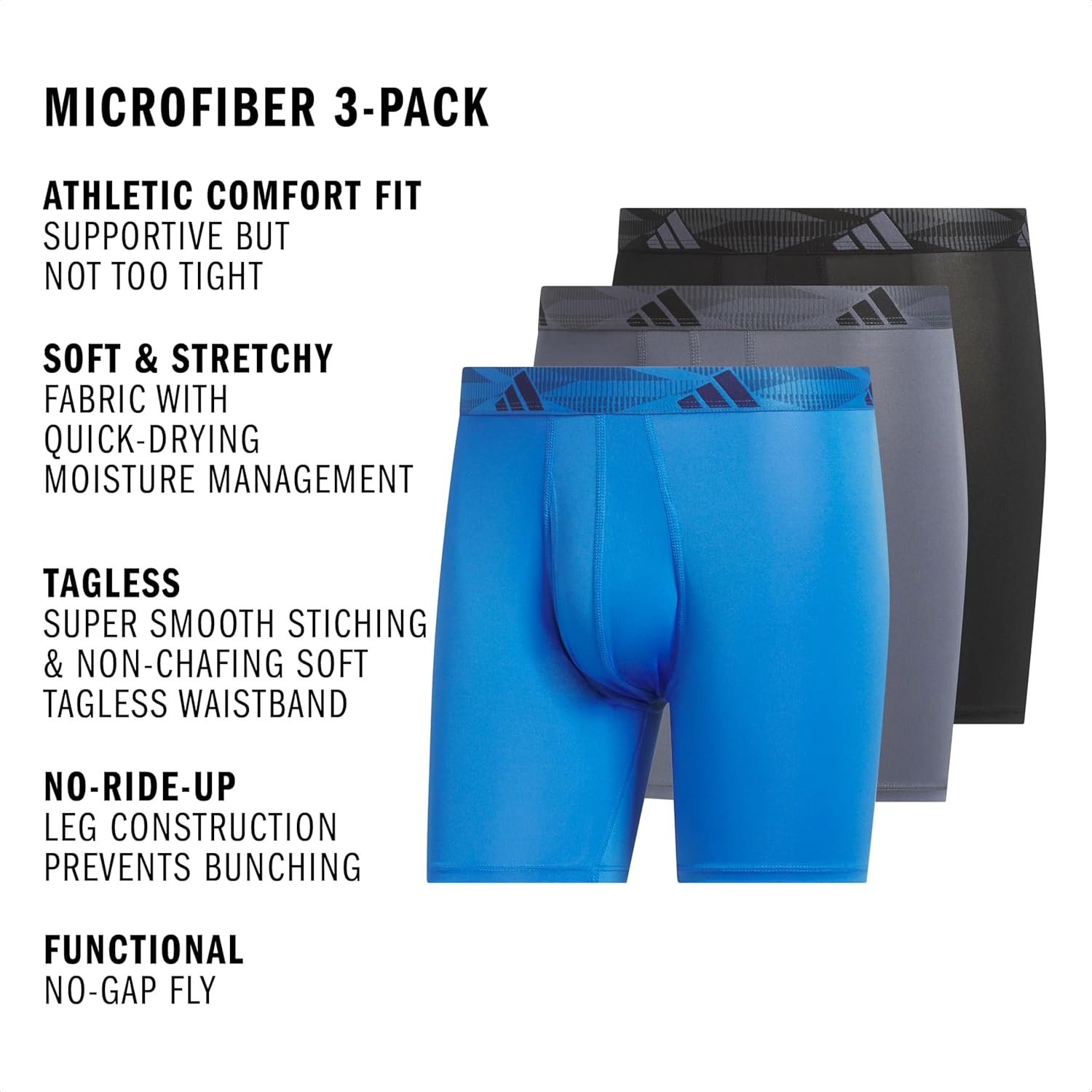 adidas Men's Microfiber Boxer Briefs Underwear (Multipack) Athletic Stretch-Fit - Image 3