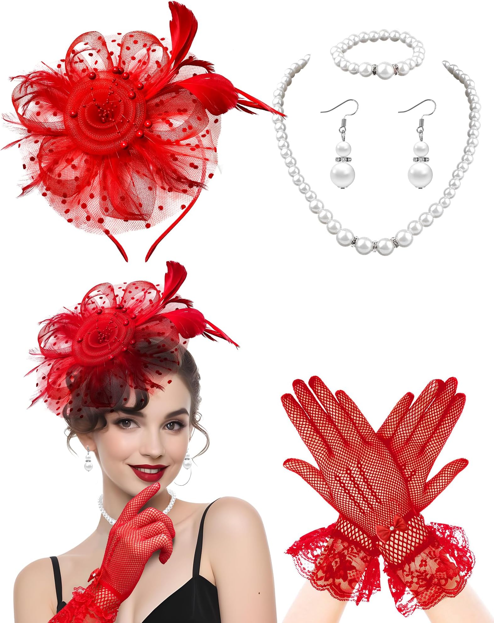 5Pcs Fascinators Hat for Women Tea Party Veil Mesh Headband Feather Hat for Women Veil Tea Party Hats