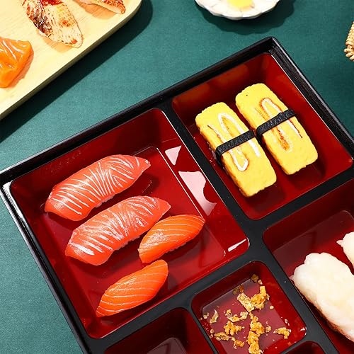Miniatura 6 de Cabilock Bandeja de sushi japonesa con tapa sin olor, para preparación de comidas, sushi reutilizable, para escuela, oficina, viajes, color negro