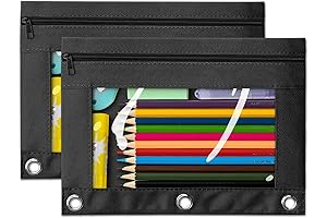 V-Opitos 2 Pack Clear 3-Hole Pencil Case for Binders, Zipper Pen Holder...