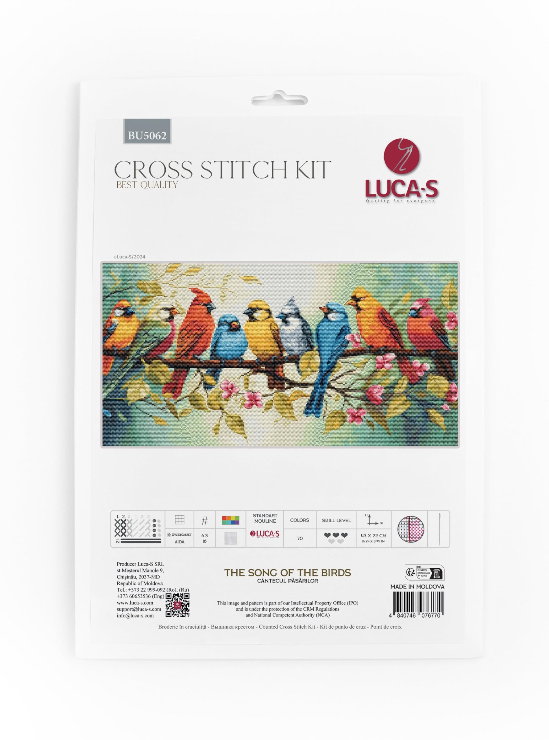 Luca-S Kreuzstich Stickpackung Das Lied der Vögel, Zählmuster, Multifarbig
