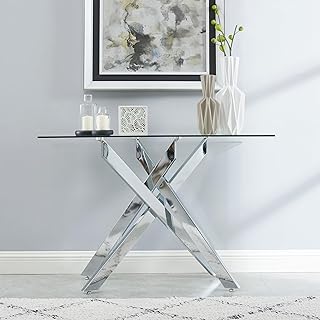 Modern Style Console Table Narrow Sofa Table with Tempered Glass Top and...