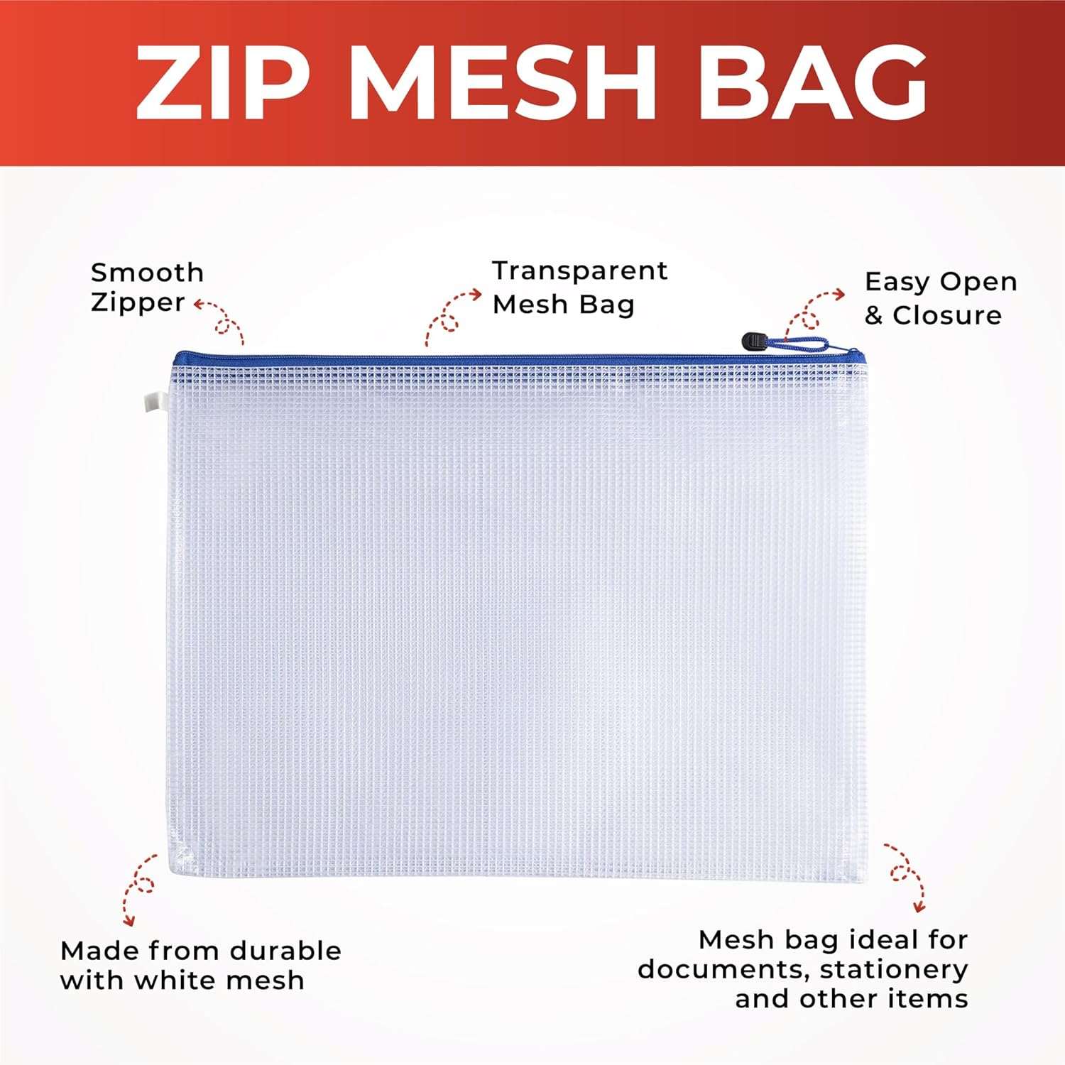 Pack of 12 A3 Blue Zip Strong Mesh Bags by Janrax