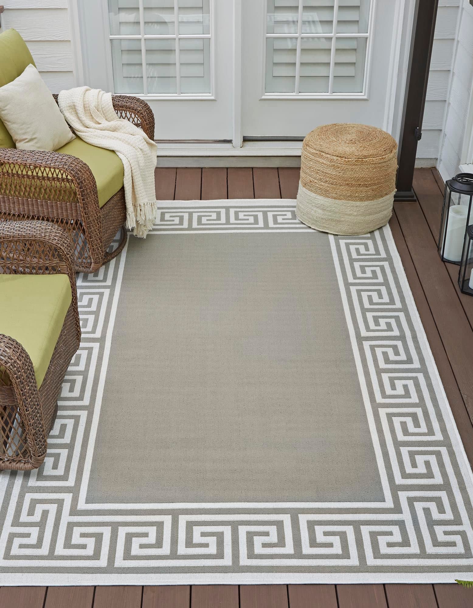 Unique Loom Outdoor Coastal Collection Area Rug - Caye (5' 3" x 8' Rectangle, Gray/ Ivory)