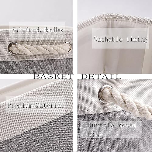 Miniatura 8 de Bidtakay Contenedores de almacenamiento de tela blanca y gris, 2 grandes (16 x 11.8 x 11.8 pulgadas) + 6 pequeños (11.8 x 7.8 x 5 pulgadas)