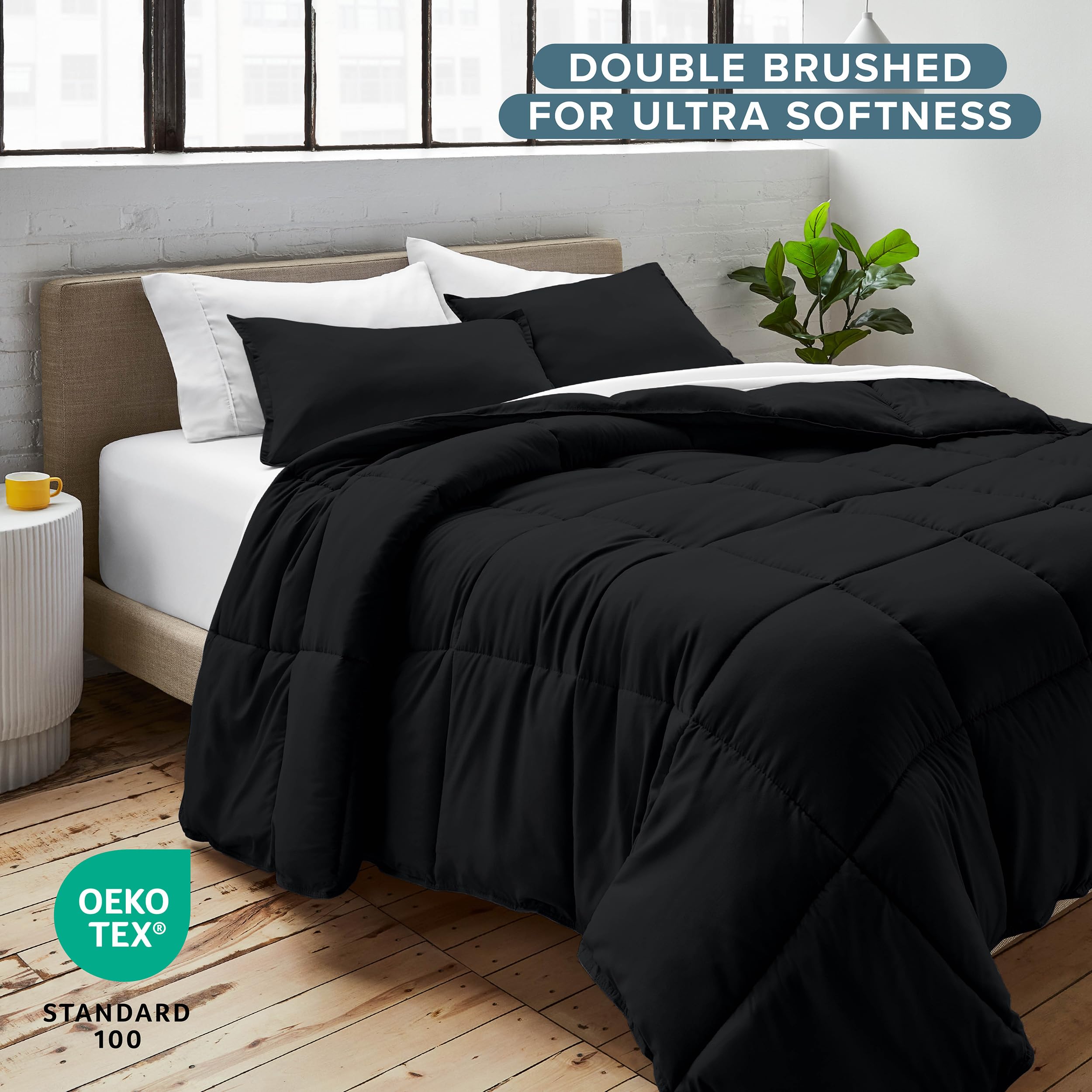 Bare Home Comforter Set - Full Size - Ultra-Soft - Goose Down Alternative - Premium 1800 Series - All Season Warmth (Full, Black)