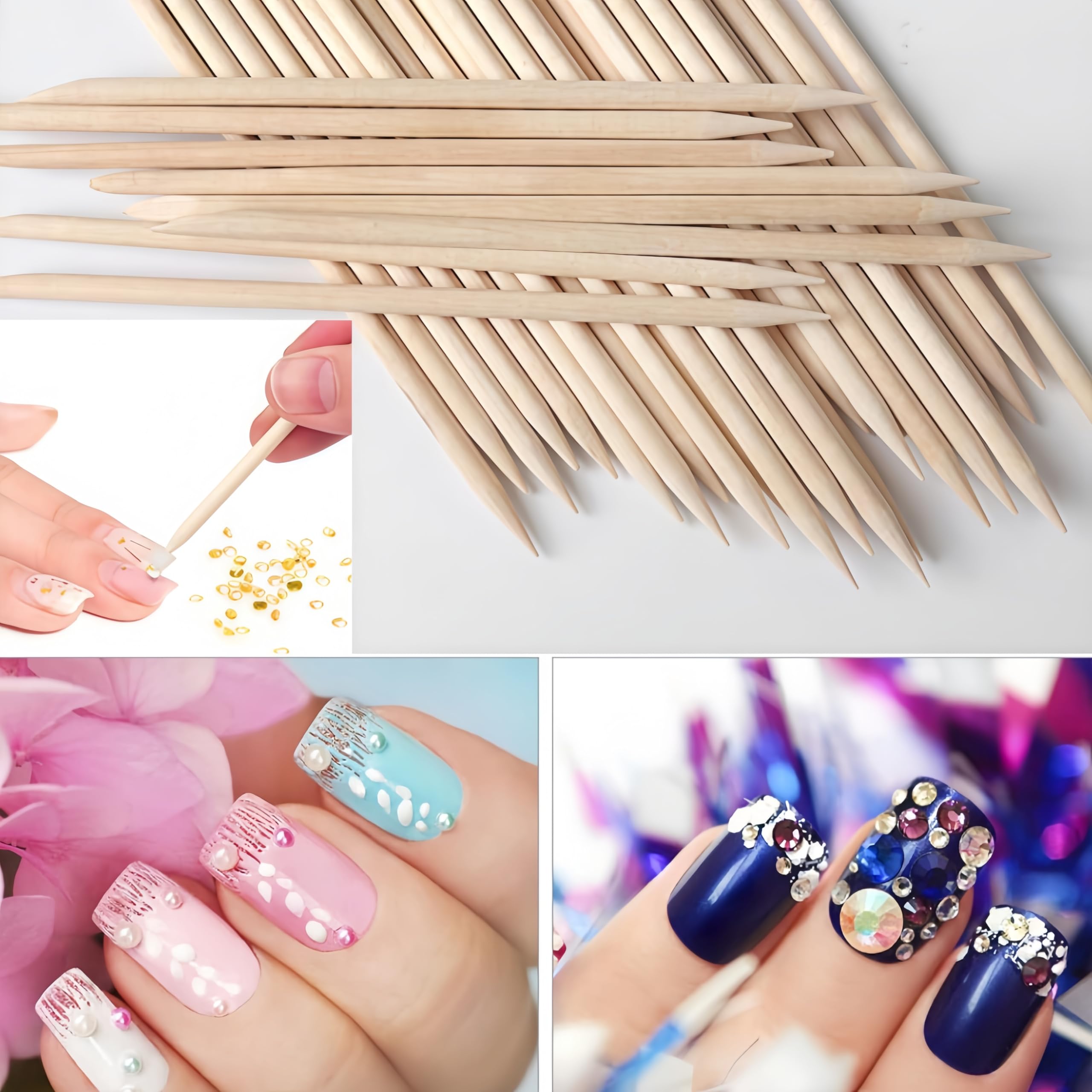 200 Pezzi Bastoncini di Legno Arancio per Unghie Arte Manicure Bastone per Spingi Nail Art Multifunzione Cuticola Strumento di Manicure DIY