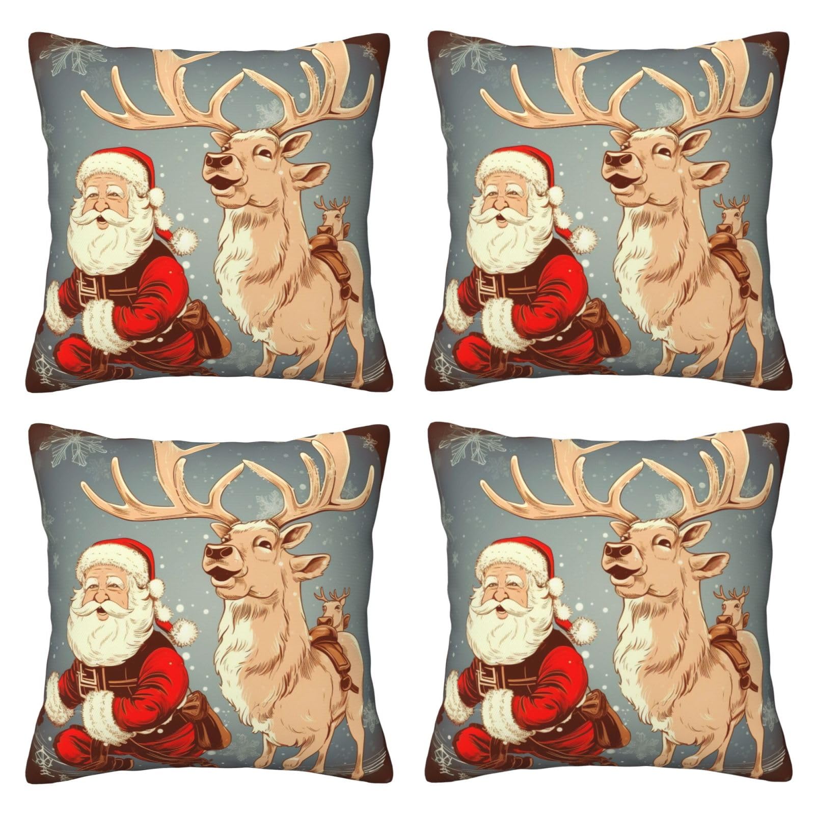 Santa Claus and Deer Elk Throw Pillow Cases 4 Pack Square Pillowcases Super Soft Pillow Protectors With Zipper for Couch Livingroom Sofa Bed Office Car,45x45 CM
