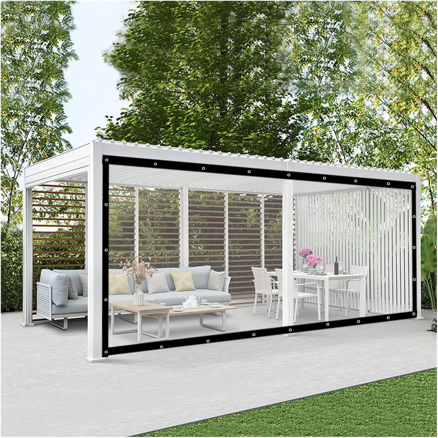 Telone trasparente impermeabile con occhielli, spessore 0,12 mm, 300x300 cm