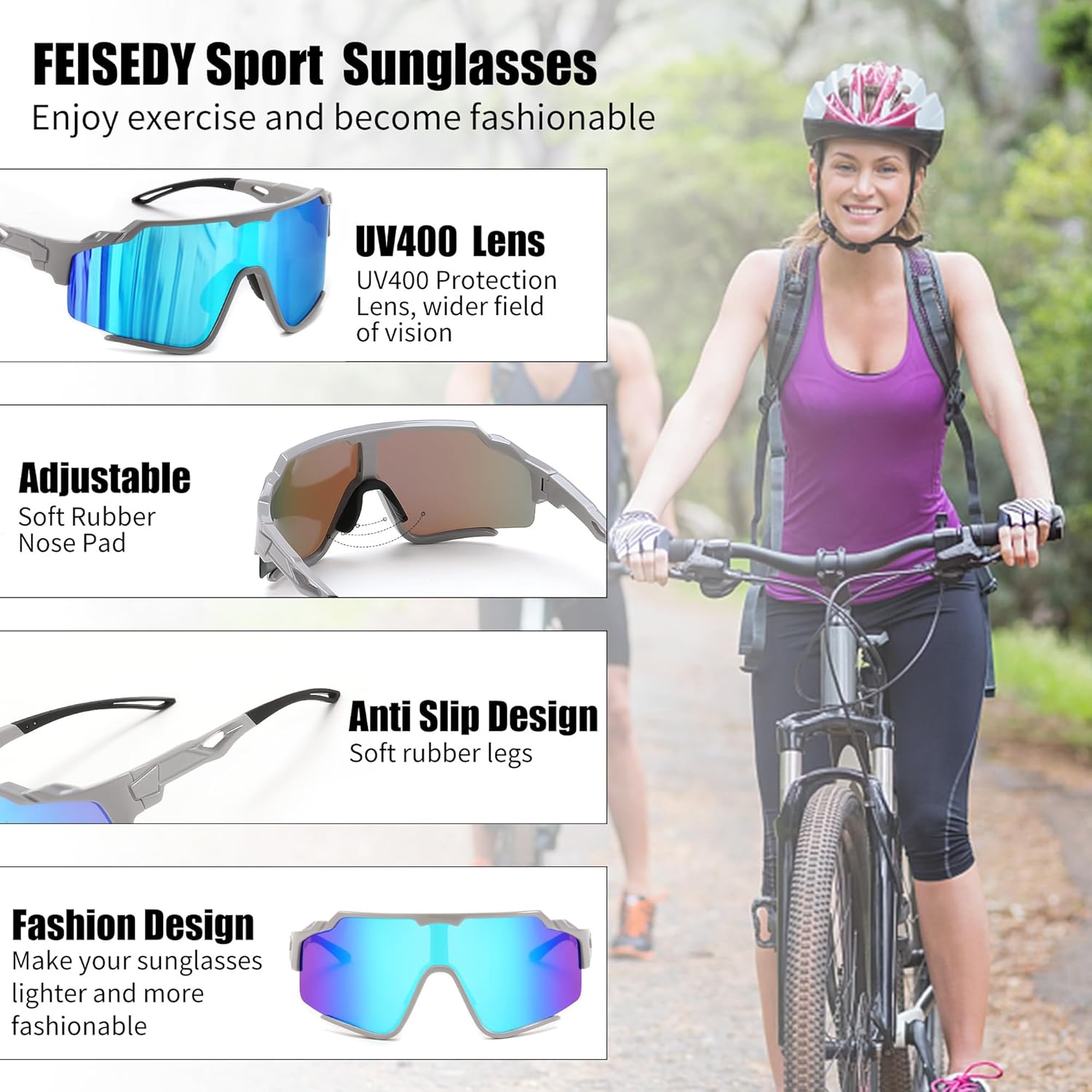 FEISEDY Polarized Sports Sunglasses for Men Women, Baseball Cycling Fishing Sunglasses UV400 Protection B0134 - Image 5