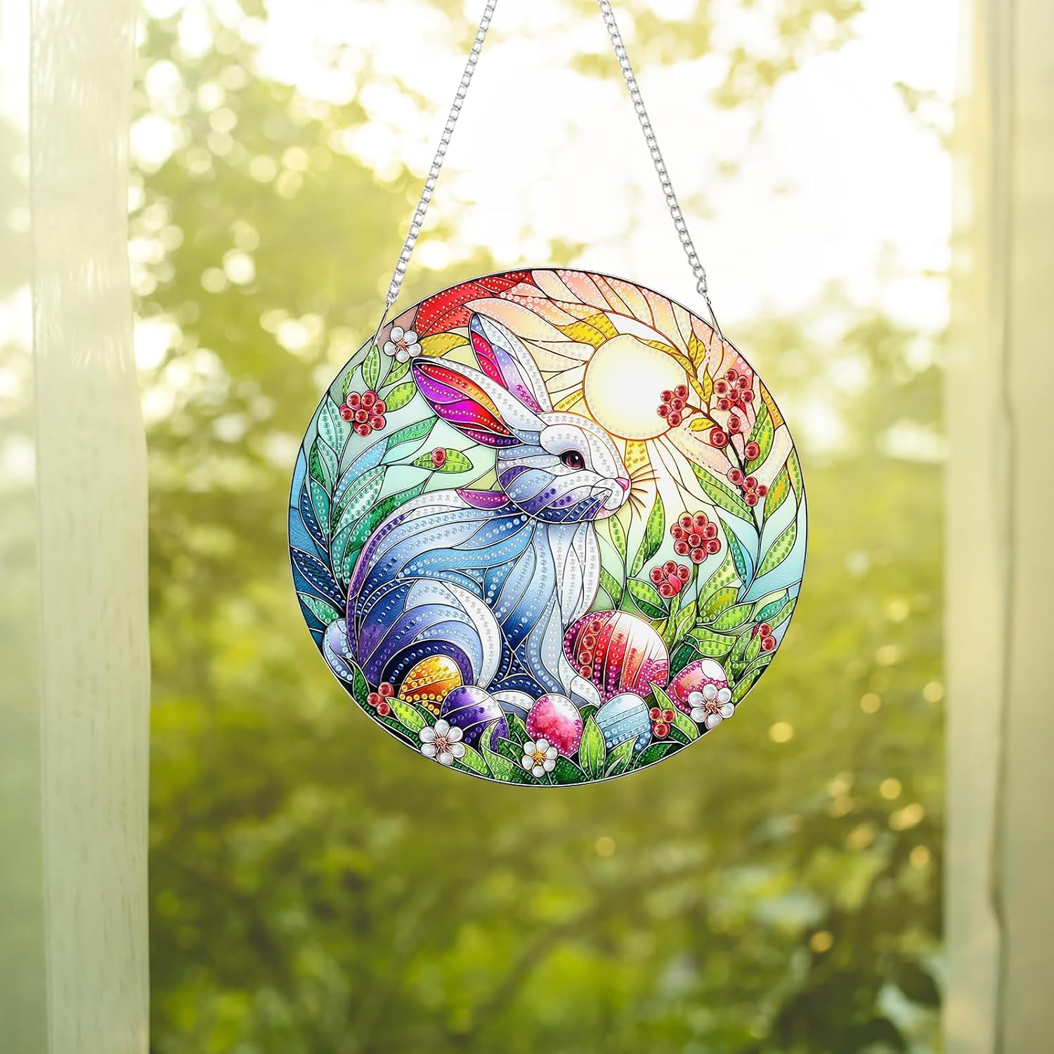 DIY Acrylic Diamond Art Painting Wreath Kits Special Shaped Rhinestone Round Diamond Art Window Pendants Home Garden Wall Hanging Kits (Single Side Point Drill)-#34-2PCS
