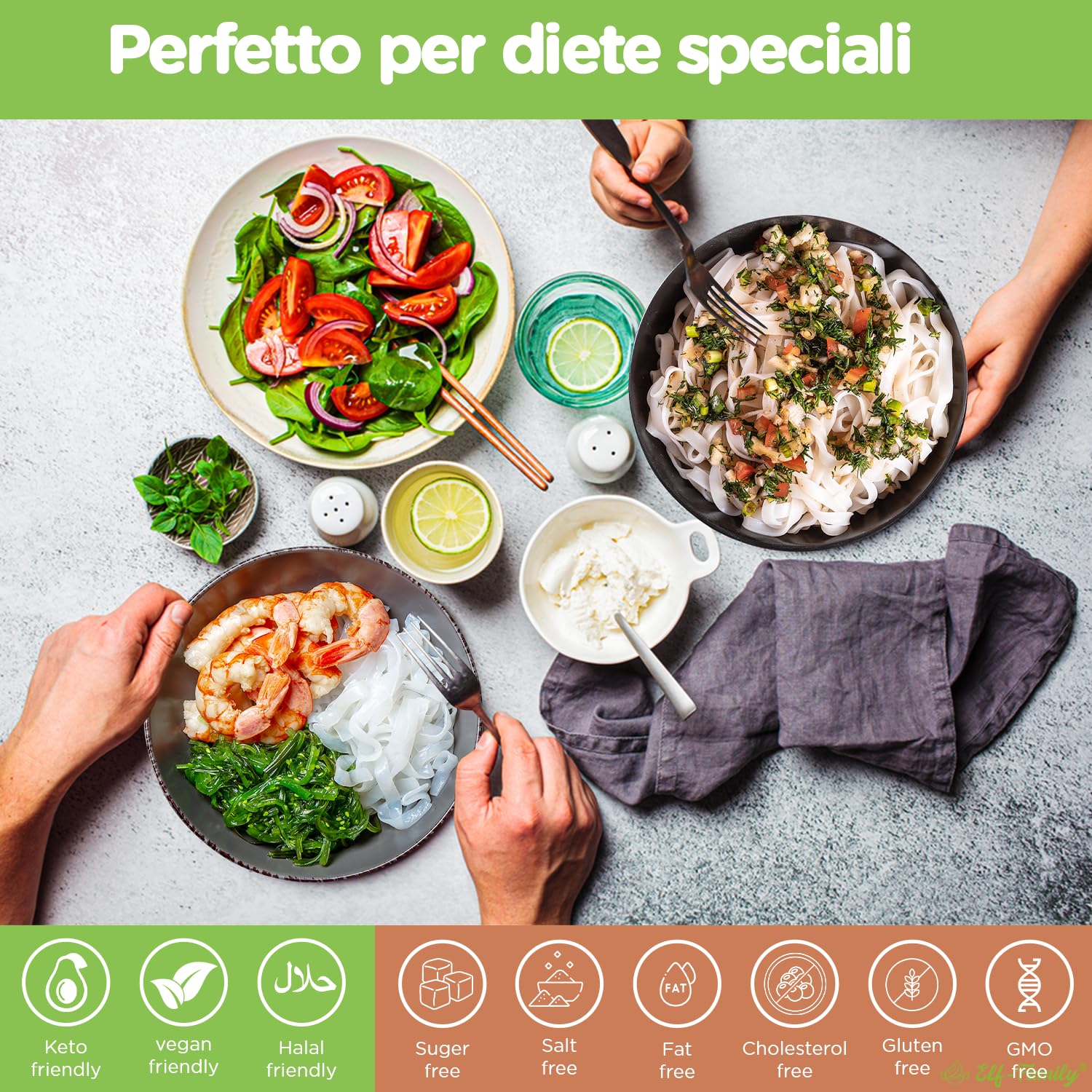 Elf-family Bio Pasta di Konjac Carboidrati Ultra Bassi - Vegano Senza Glutine- 270g x6 Scatole(per 12 Porzioni), Konjac Noodles Shirataki Noodles Ipocalorica/Senza Zucchero - Spaghetti