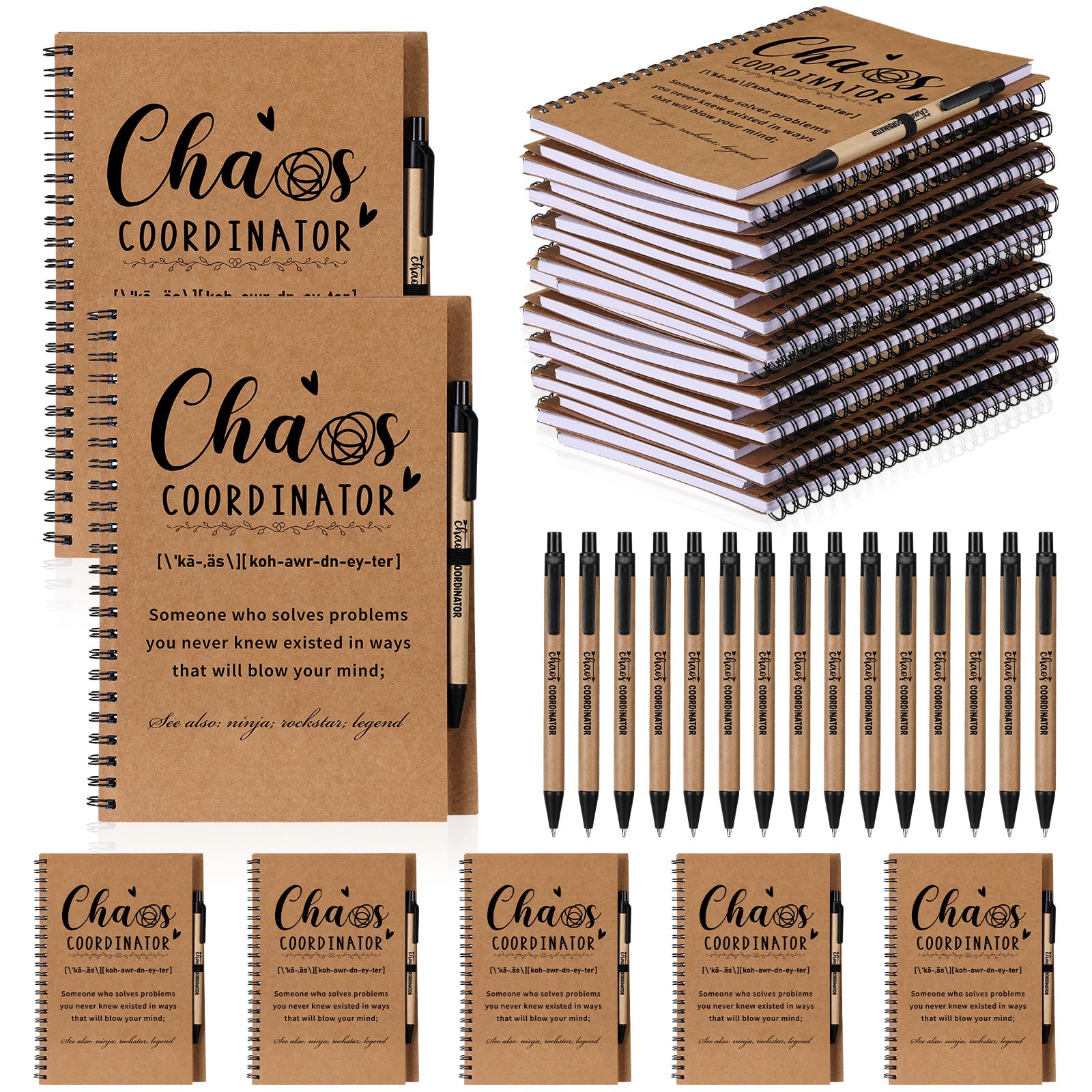 Carnet de notes chaos coordinator et stylo, lot de 30 cahiers spirale de remerciement