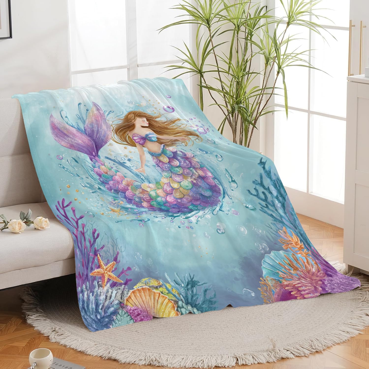 Mermaid Blanket Ocean Mermaid Throw Blanket Underwater Soft Cozy Fleece Fuzzy Plush Flannel Blankets Gifts for Women Girls Boys Kids Adults 50"X40" - Image 6