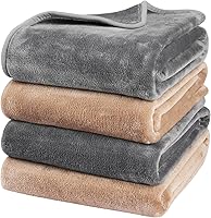 Onarway 4-Pack Washable Dog Blankets 40x28 Fluffy Fleece for Puppies Cats Small Dogs - Soft Pet Throws for Bed Sofa Car Grey Khaki