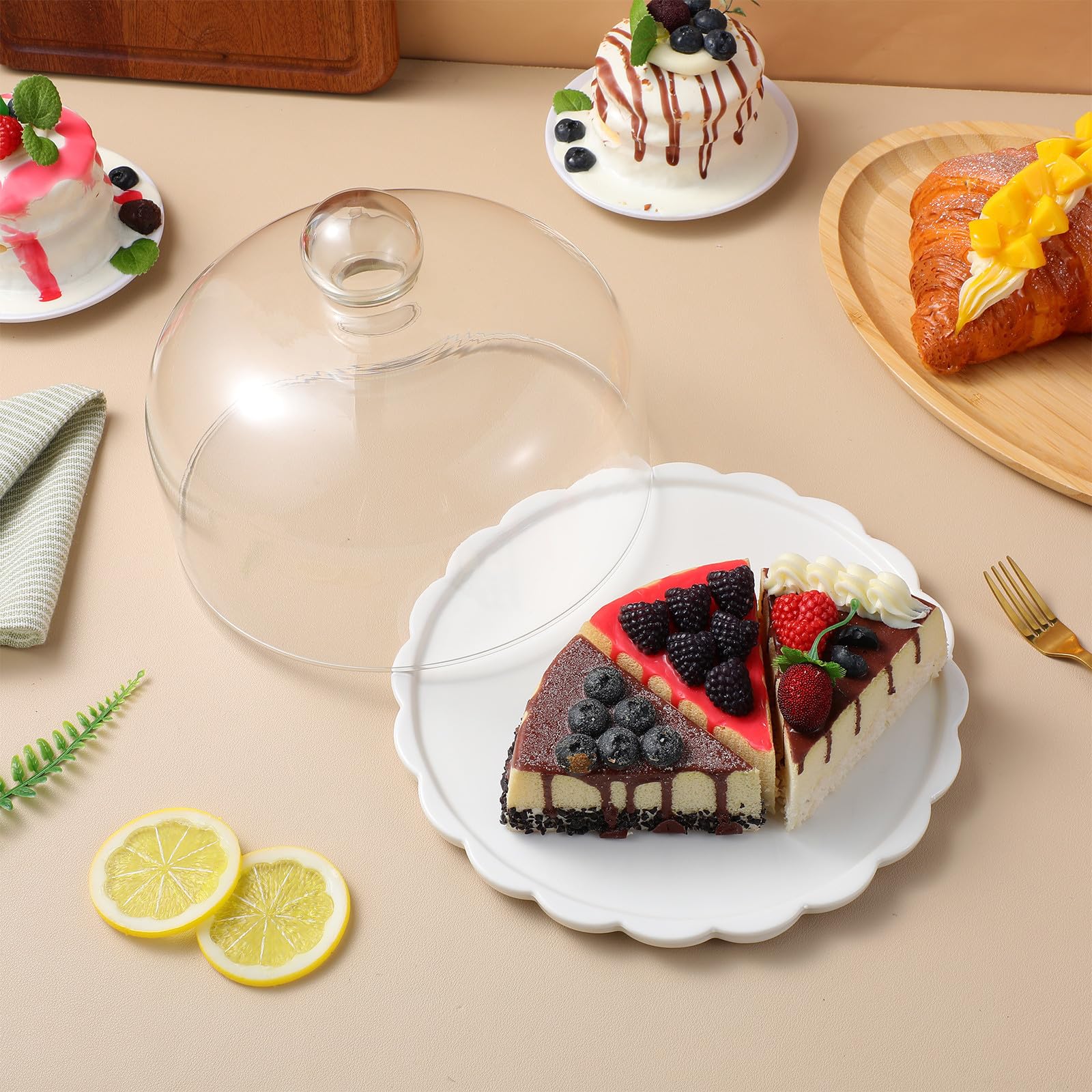 Cúpula de Vidrio y Cerámica para Pastel, Bandeja Portátil y Ligera Adecuada para Cocina y Exhibición de Pasteles