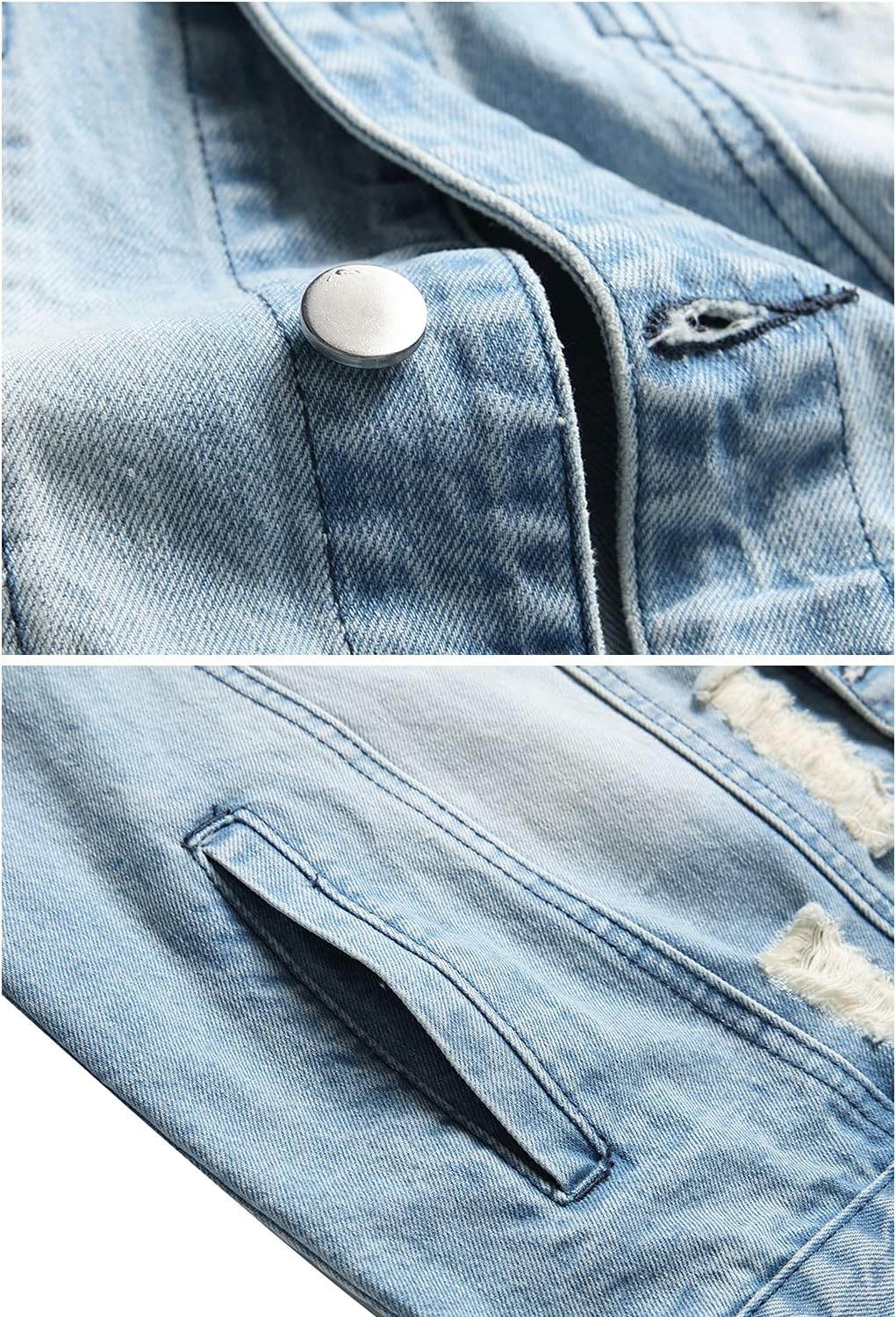 RANMCC Jean Jacket for Men Slim Fit Ripped Denim Jacket Coat - Image 4